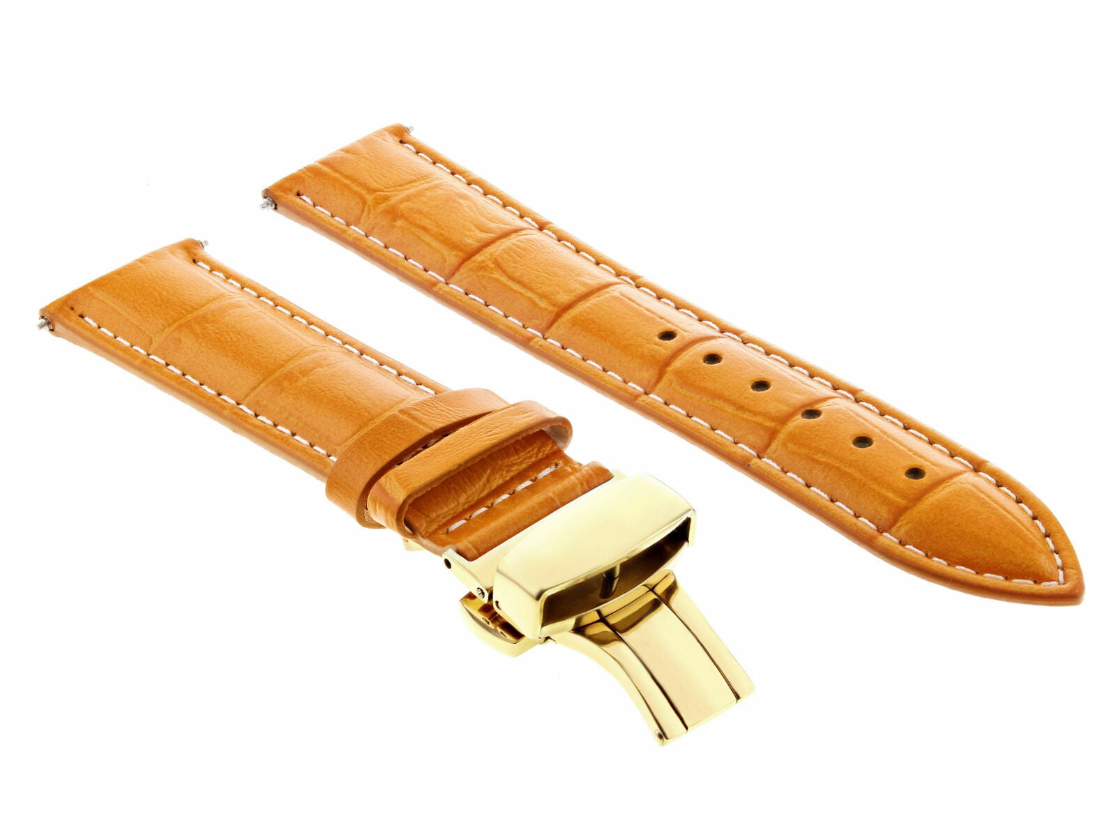 22MM LEATHER WATCH STRAP BAND DEPLOYMENT FOR OMEGA PLANET OCEAN ORANGE GOLD