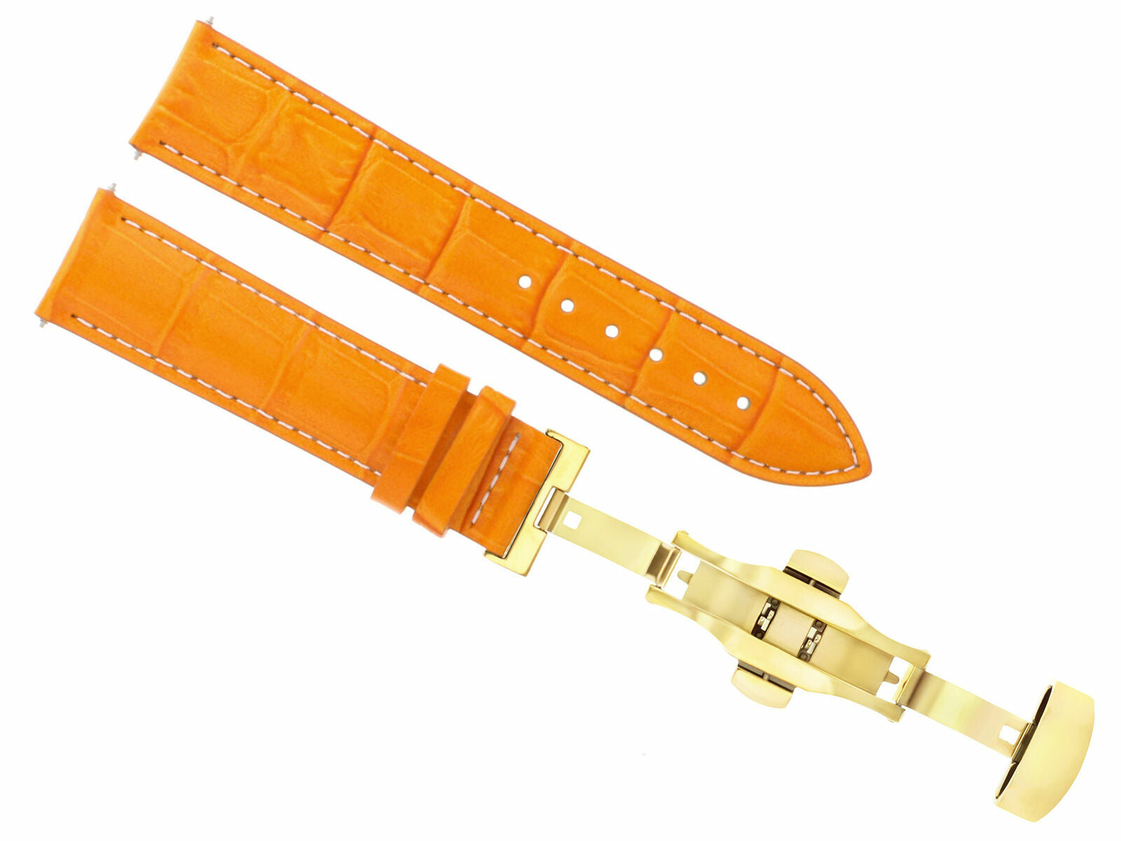22MM LEATHER WATCH STRAP BAND DEPLOYMENT FOR OMEGA PLANET OCEAN ORANGE GOLD