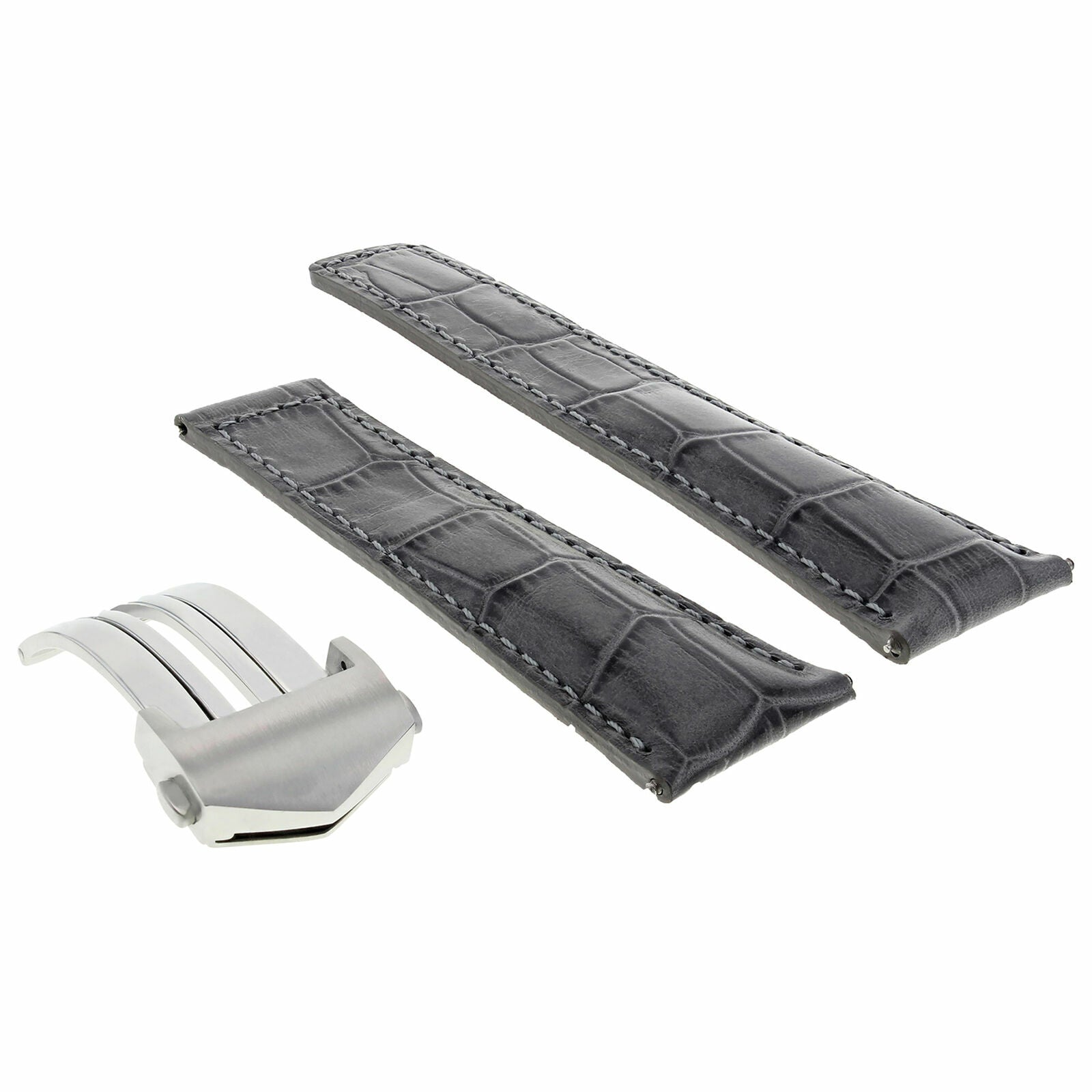 22MM LEATHER BAND STRAP DEPLOYMENT CLASP FOR TAG HEUER CARRERA 1887 MONACO GREY