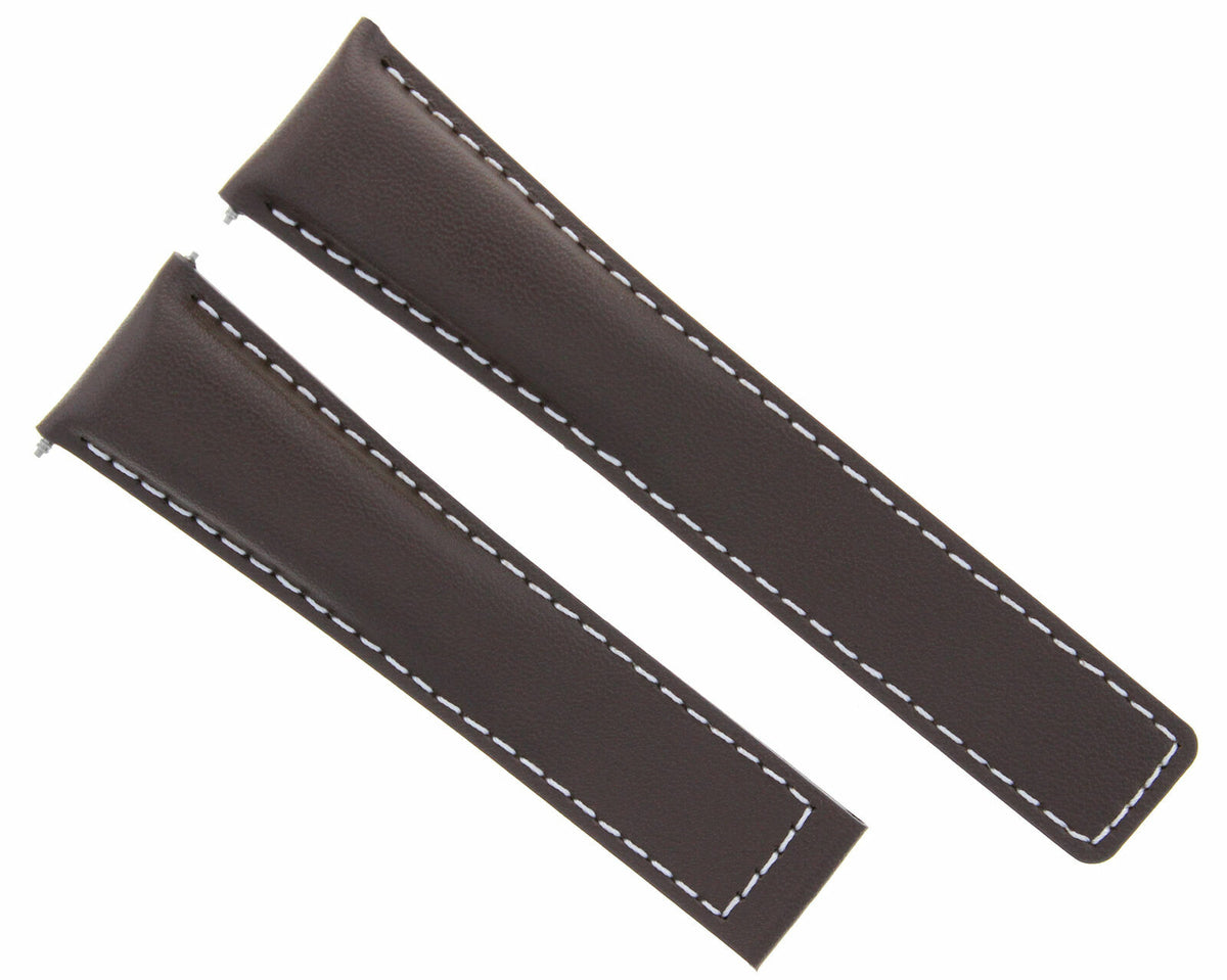 20/16MM LEATHER WATCH STRAP BAND UNIVERSAL MADE WITH GENUINE ITALIAN LEATHER, Brown with White Stitching