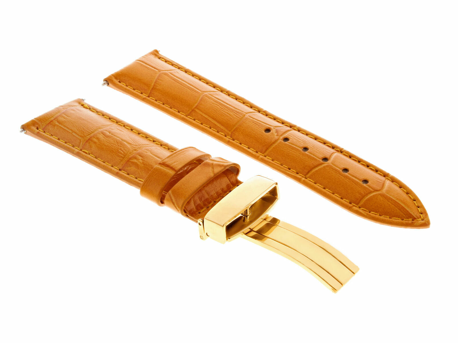 22MM LEATHER WATCH BAND STRAP FOR MOVADO WATCH   DEPLOYMENT CLASP ORANGE GOLD