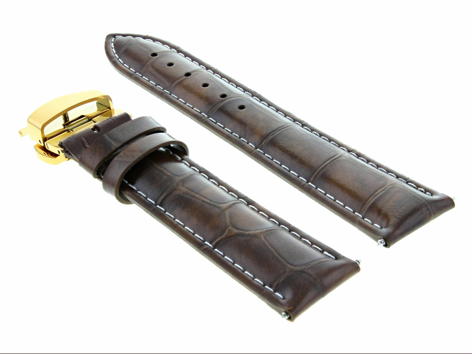 20MM LEATHER WATCH BAND STRAP DEPLOYMENT CLASP FOR MOVADO WATCH L/BROWN WS GOLD