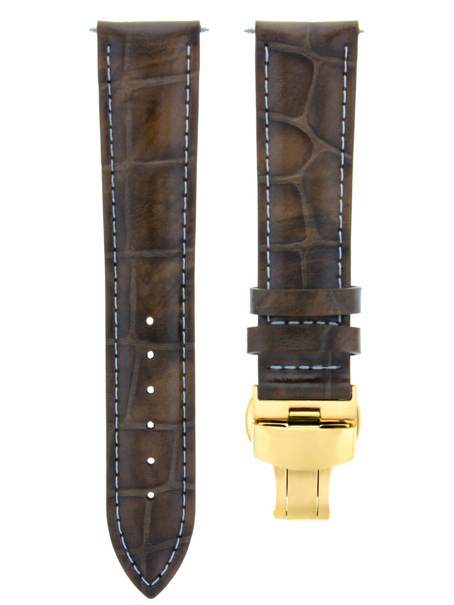 20MM LEATHER WATCH BAND STRAP DEPLOYMENT CLASP FOR MOVADO WATCH L/BROWN WS GOLD