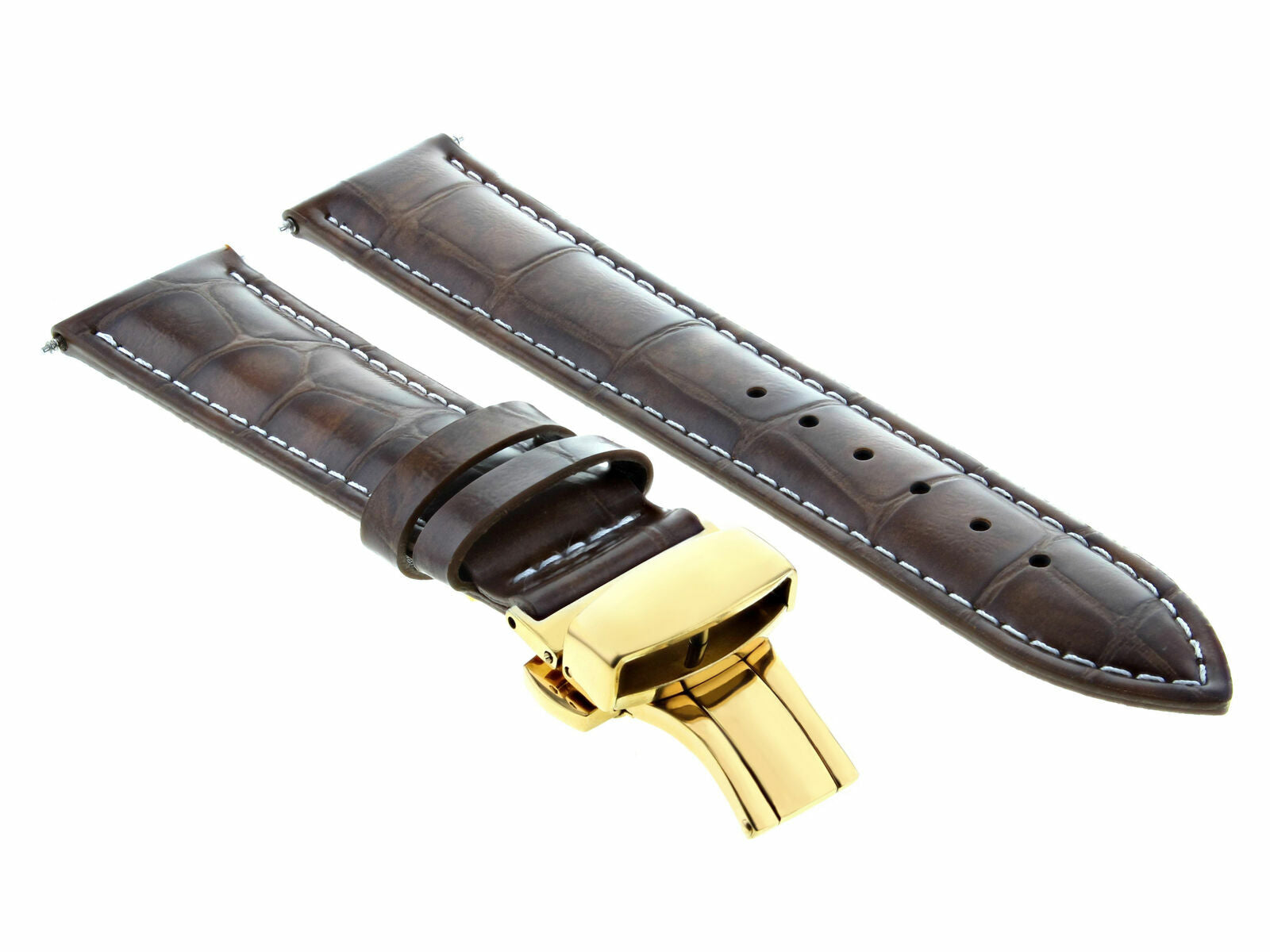 20MM LEATHER WATCH BAND STRAP DEPLOYMENT CLASP FOR MOVADO WATCH L/BROWN WS GOLD