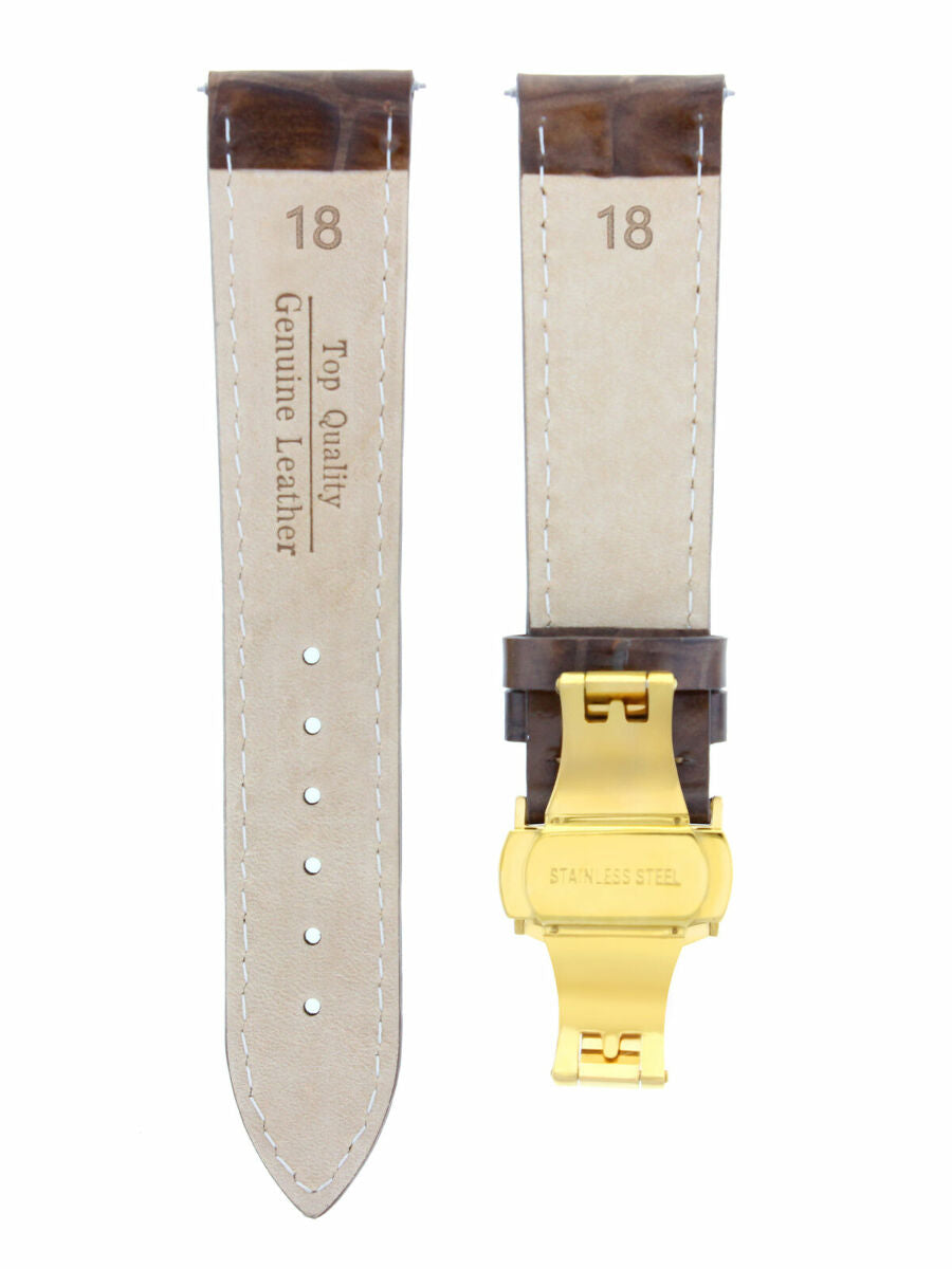 18MM LEATHER STRAP WATCH BAND DEPLOYMENT CLASP FOR MOVADO WATCH L/BROWN WS GOLD