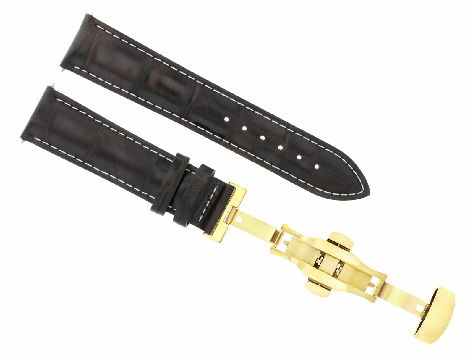 20MM LEATHER BAND STRAP DEPLOYMENT CLASP BRACELET FOR MOVADO DARK BROWN WS GOLD