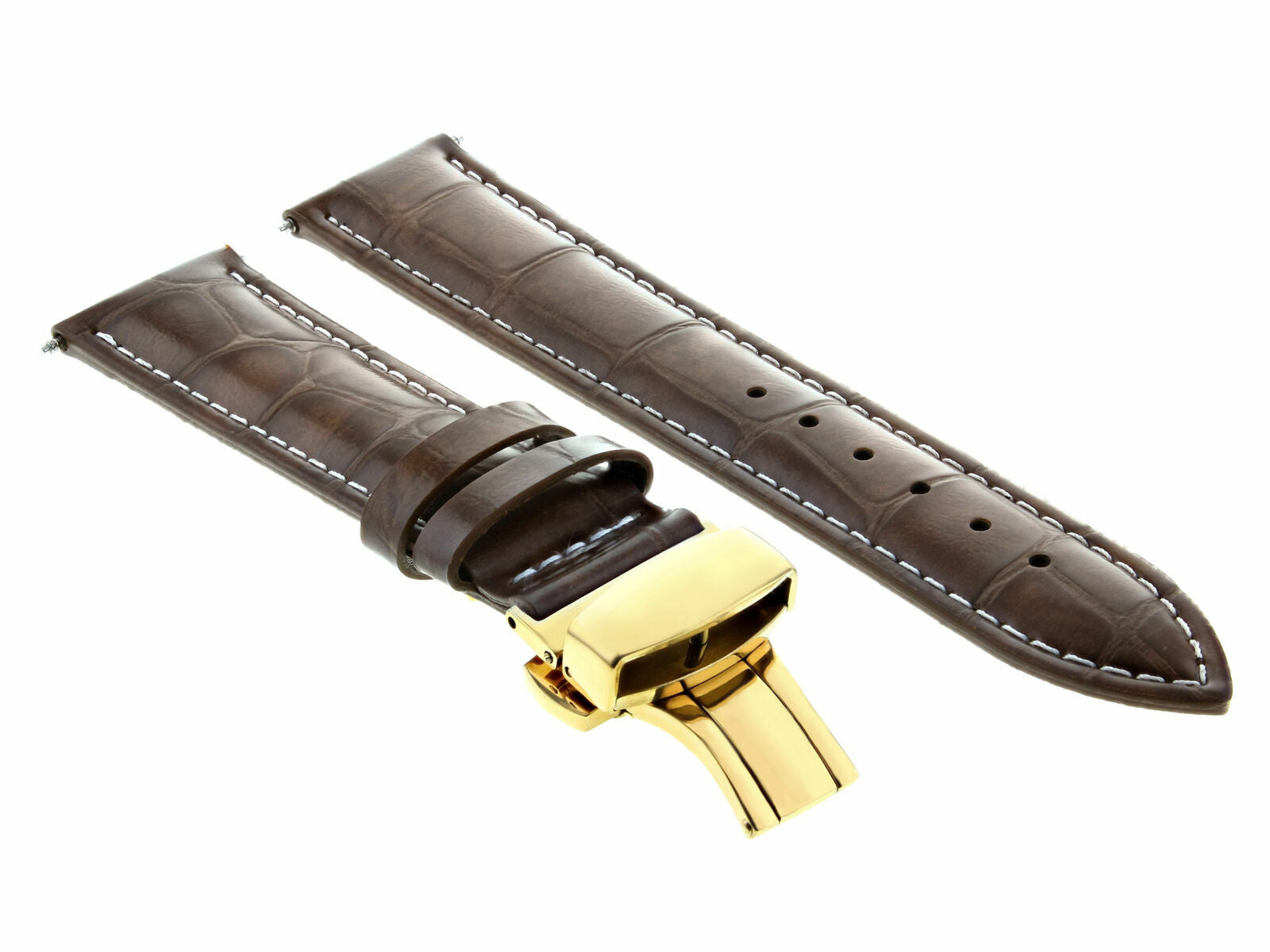 19MM LEATHER WATCH BAND STRAP DEPLOYMENT CLASP FOR LONGINES L/BROWN WS 3B GOLD