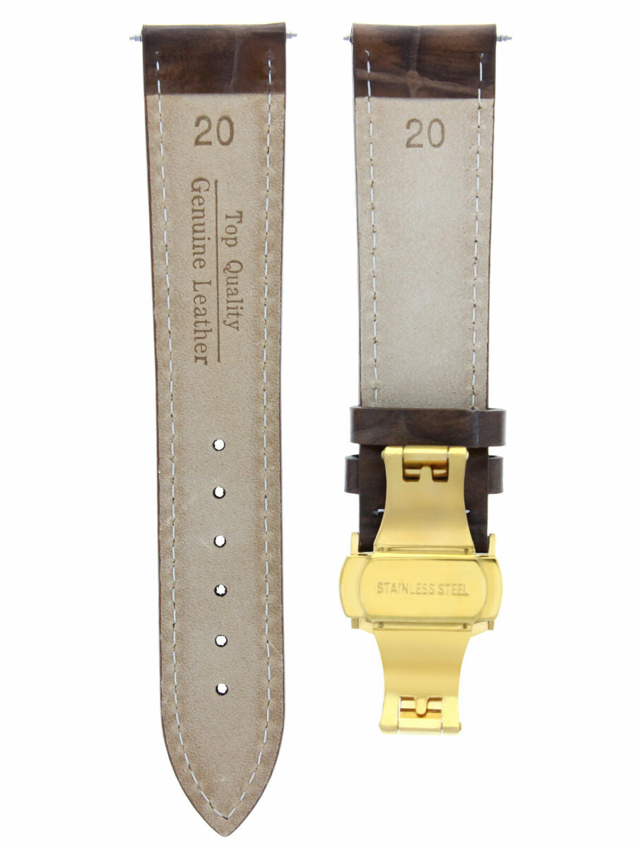 20MM LEATHER STRAP WATCH BAND DEPLOYMENT CLASP FOR LONGINES LIGHT BROWN  WS GOLD