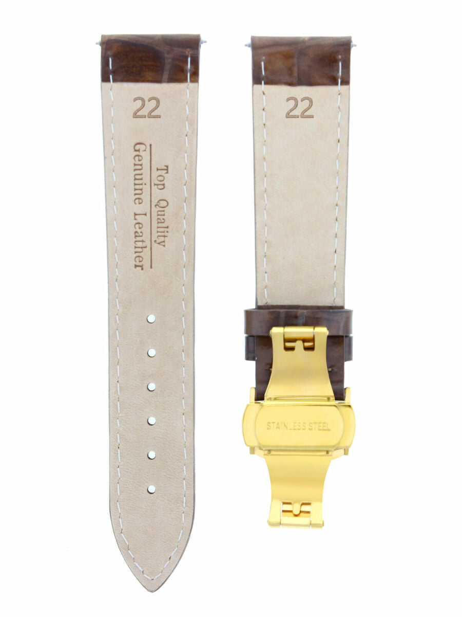 22MM LEATHER BAND STRAP FOR LONGINES DEPLOYMENT CLASP BUCKLE L/BROWN WS GOLD