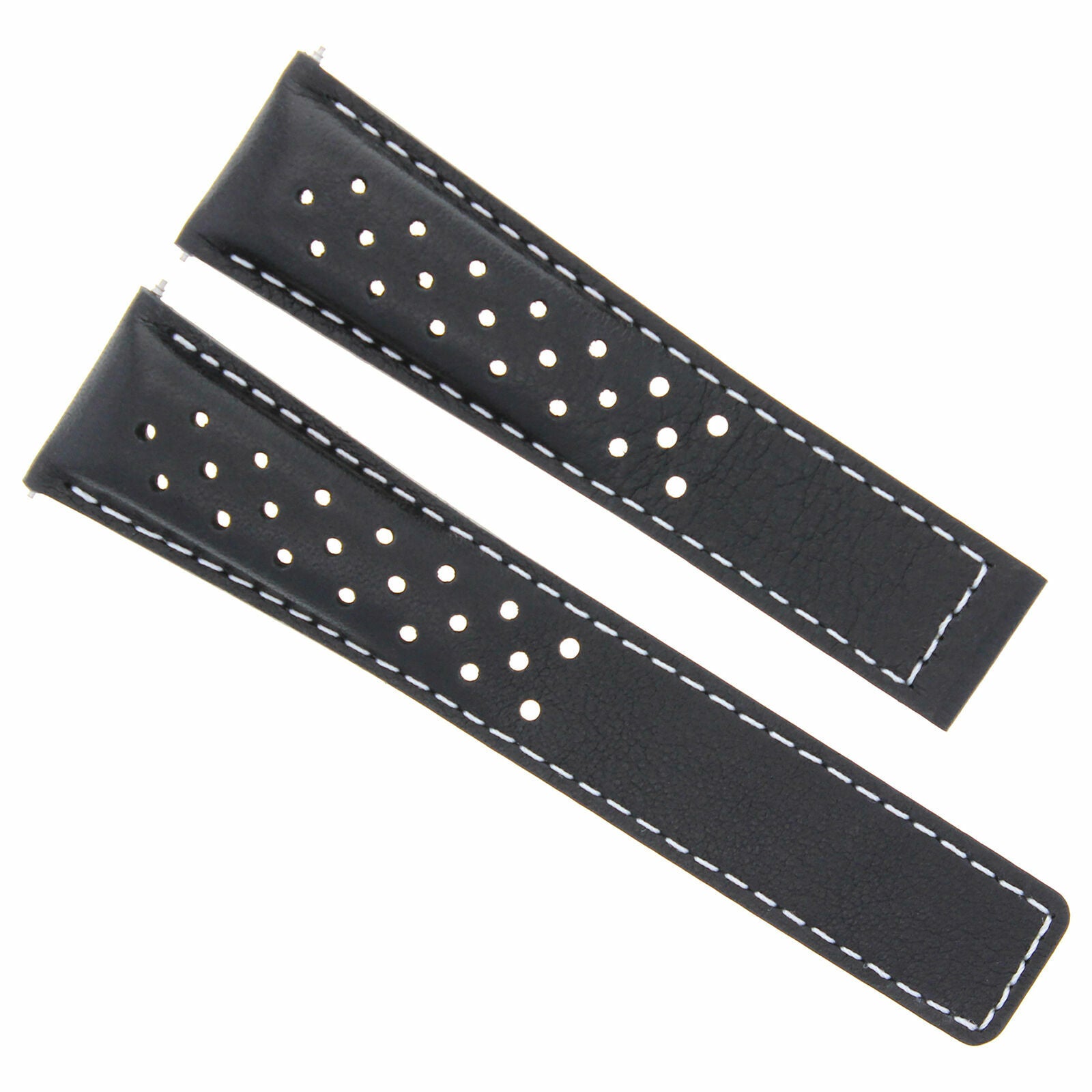 LEATHER WATCH BAND STRAP 19MM FOR TAG HEUER CARRERA TWIN TIME BLACK WS PERFORAT