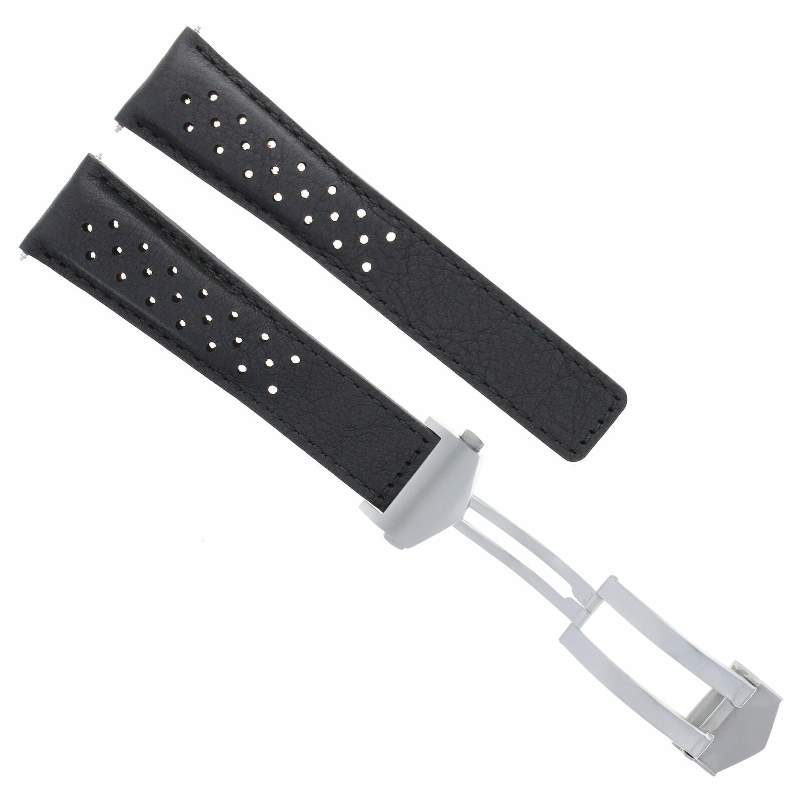 LEATHER WATCH STRAP BAND 19MM FOR TAG HEUER CARRERA TWIN TIME CV2113-0 BLACK