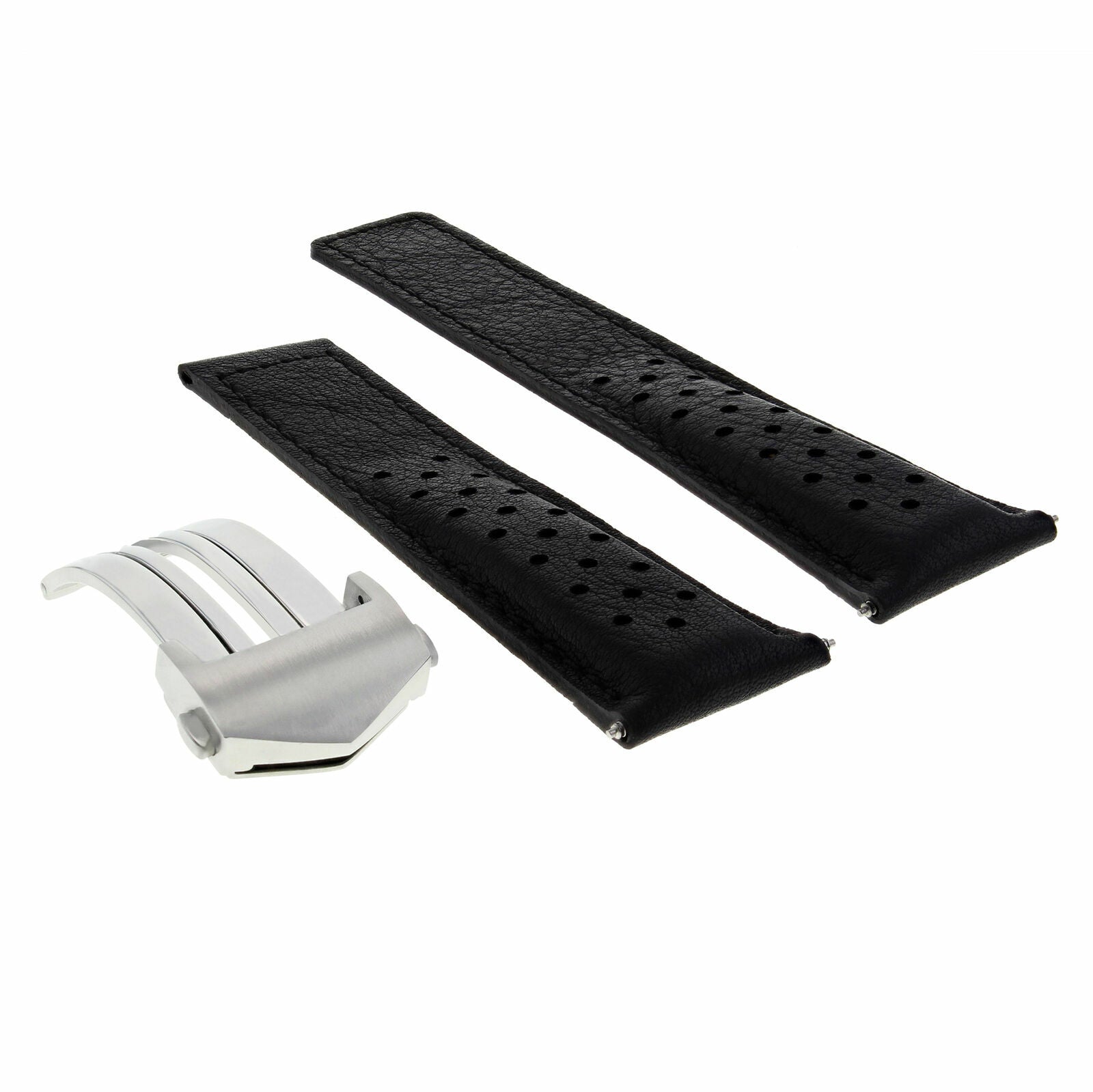 LEATHER WATCH STRAP BAND 19MM FOR TAG HEUER CARRERA TWIN TIME CV2113-0 BLACK