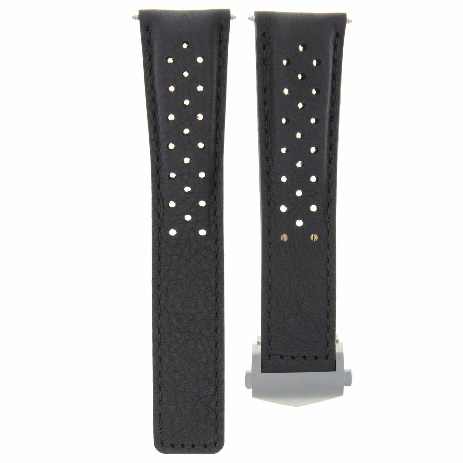 LEATHER WATCH STRAP BAND 19MM FOR TAG HEUER CARRERA TWIN TIME CV2113-0 BLACK