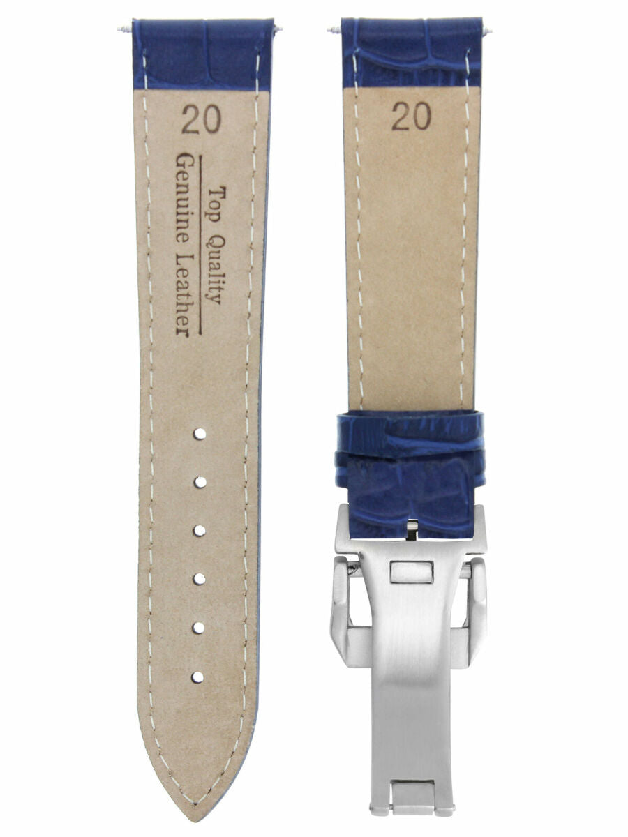 20MM LEATHER WATCH BAND STRAP FOR IWC PILOT PORTUGUESE TOP GUN DEPLOY CLASP BLUE