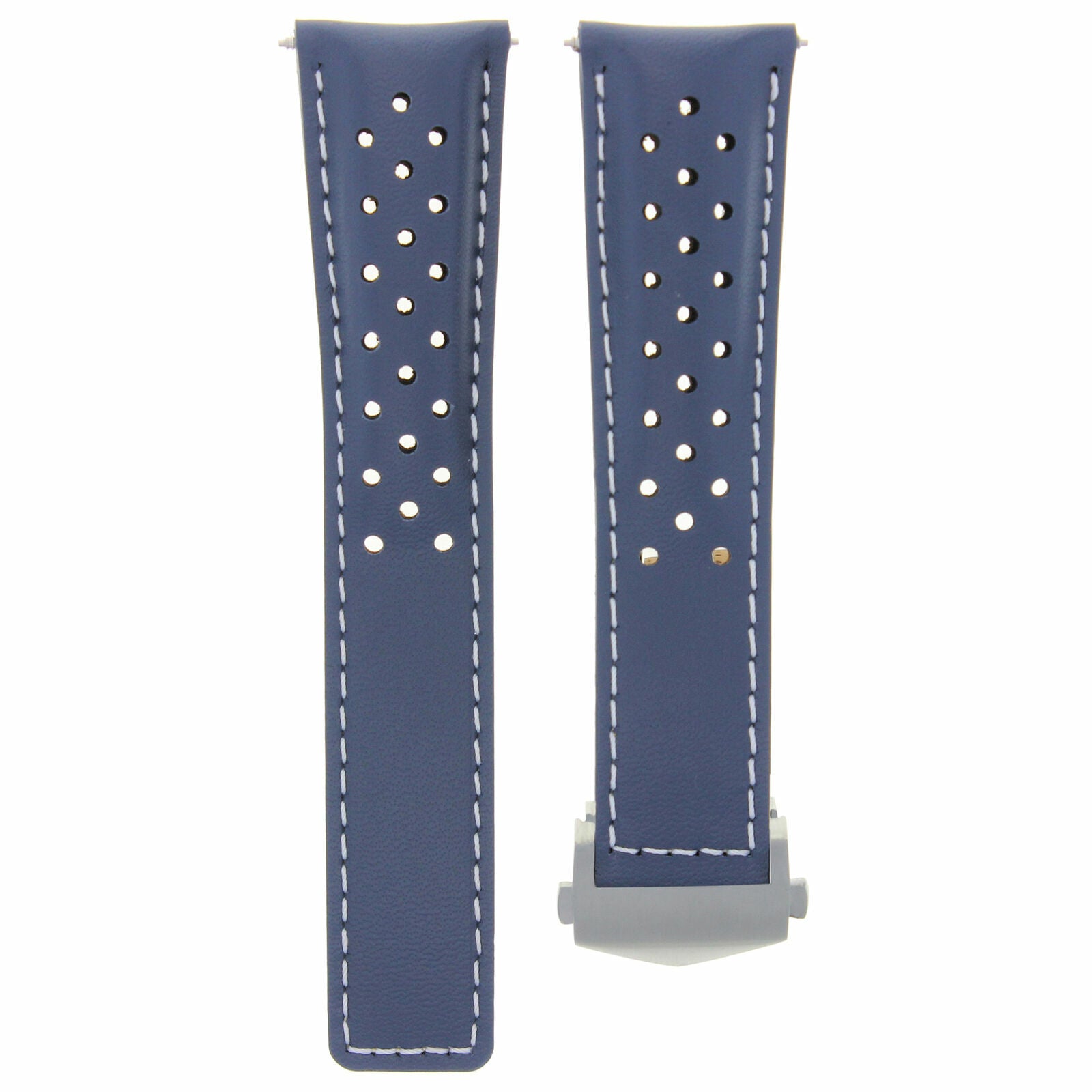 LEATHER WATCH STRAP DEPLOYMENT 19MM FOR TAG CARRERA WV211B BLUE WS PERFORAT