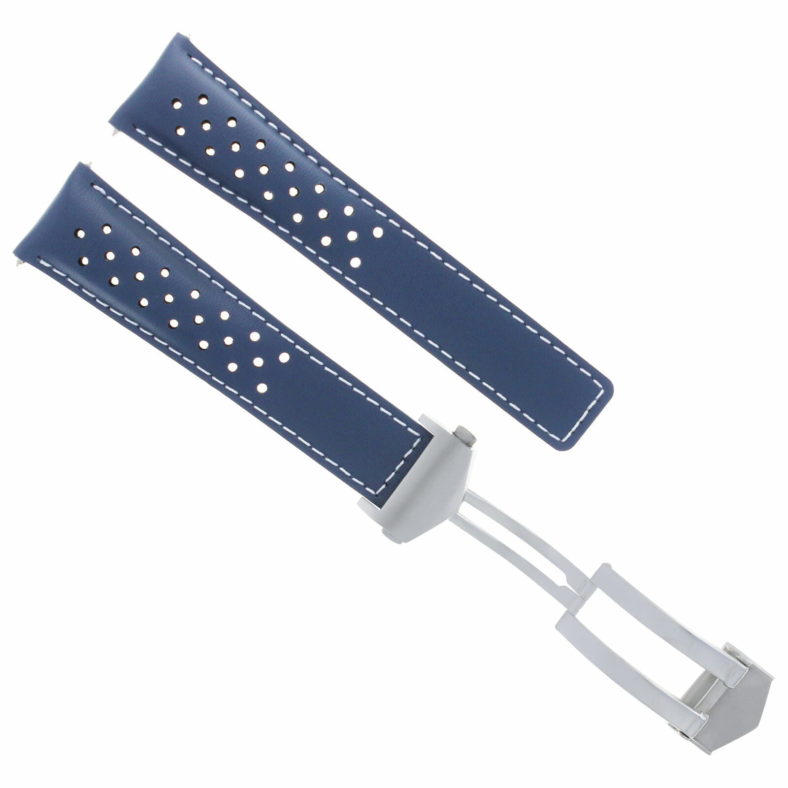 LEATHER WATCH STRAP DEPLOYMENT 19MM FOR TAG CARRERA WV211B BLUE WS PERFORAT