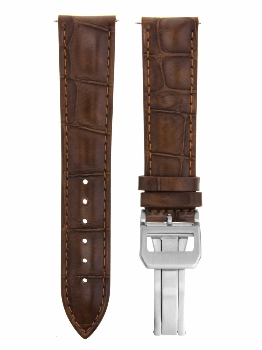 19MM LEATHER WATCH STRAP DEPLOYMENT CLASP FOR IWC PILOT PORTUGUESE LIGHT BROWN