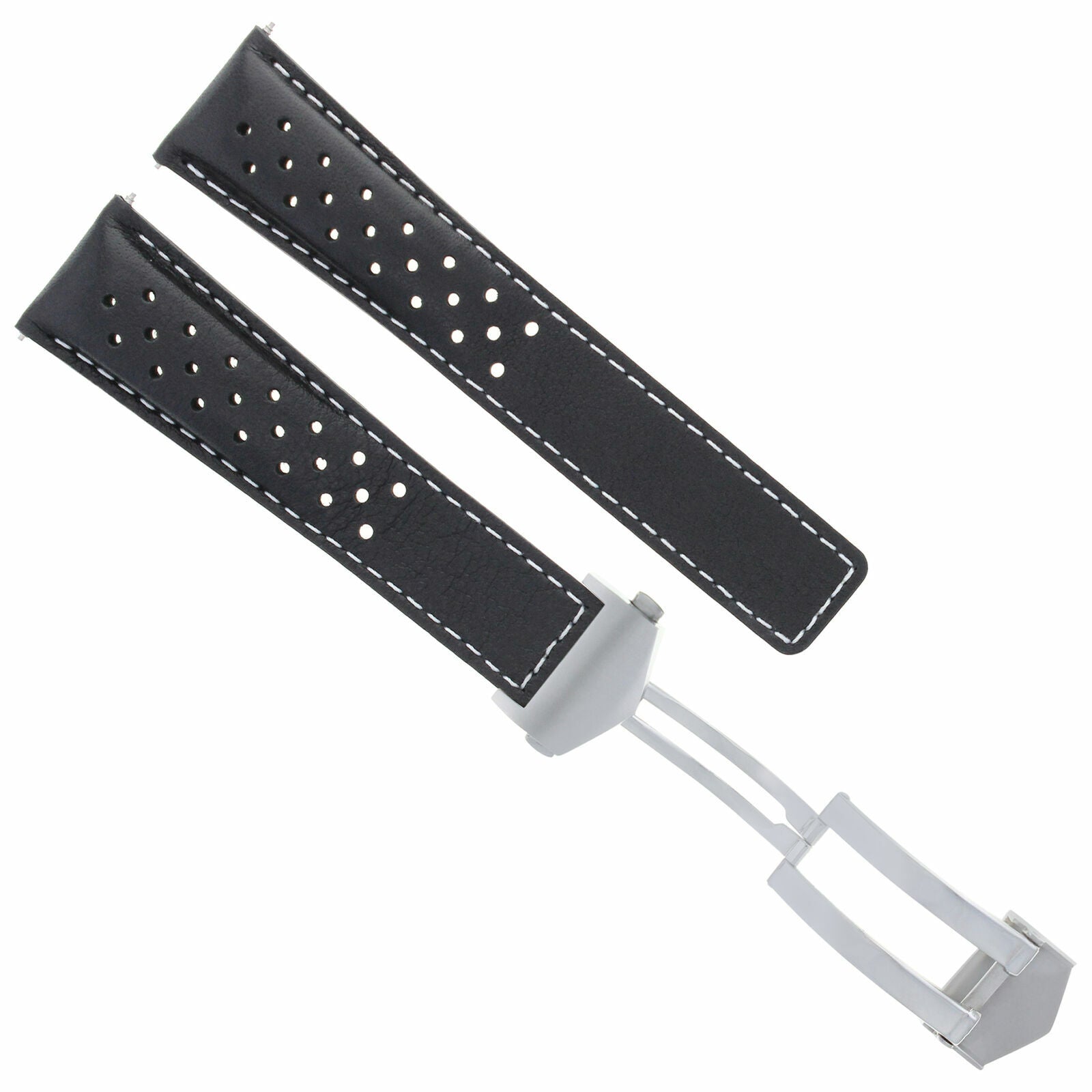 22MM LEATHER WATCH STRAP FOR TAG HEUER CARRERA 17 RS CAV511B.FC6225 BLACK WS