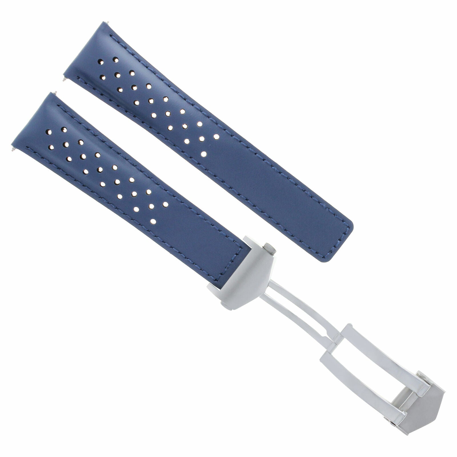 22MM BLUE LEATHER BAND STRAP CLASP FOR TAG HEUER CARRERA MONACO CALIBRE 12 WATCH