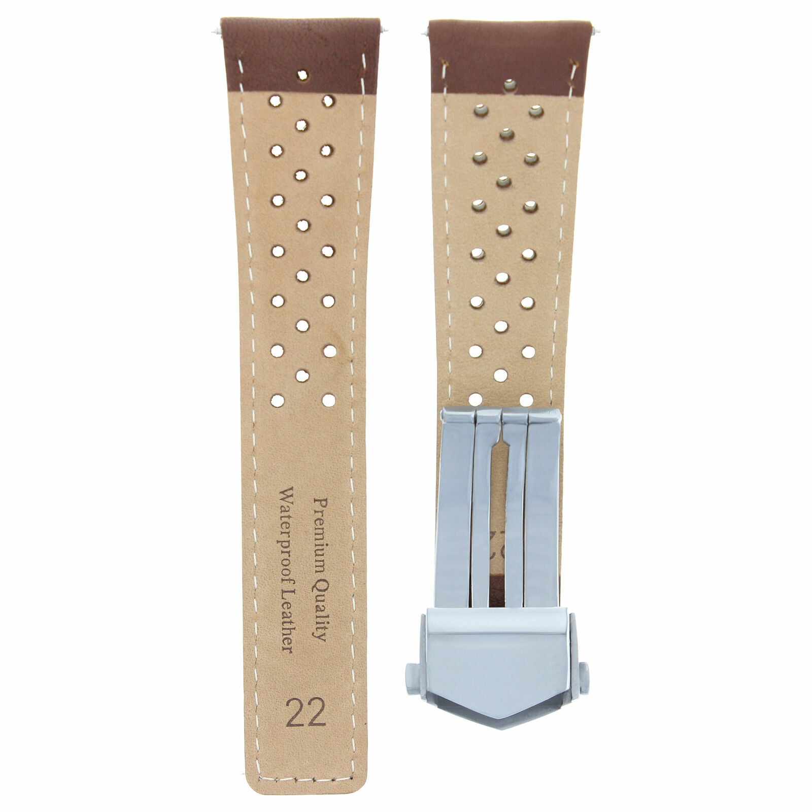 LEATHER BAND STRAP SMOOTH CLASP 22MM FOR TAG HEUER CARRERA MONACO TAN OS PERFORA
