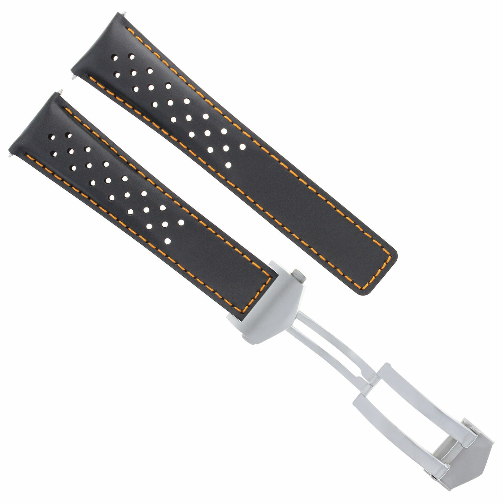LEATHER WATCH STRAP CLASP 20MM FOR TAG HEUER CARRERA CV2010 F1 BLACK OS PERFORAT