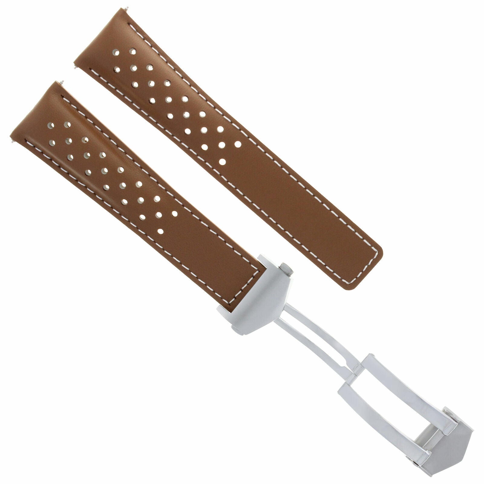 LEATHER WATCH STRAP 20MM FOR TAG HEUER CARRERA WATCH + DEPLOYMENT CLASP TAN WS