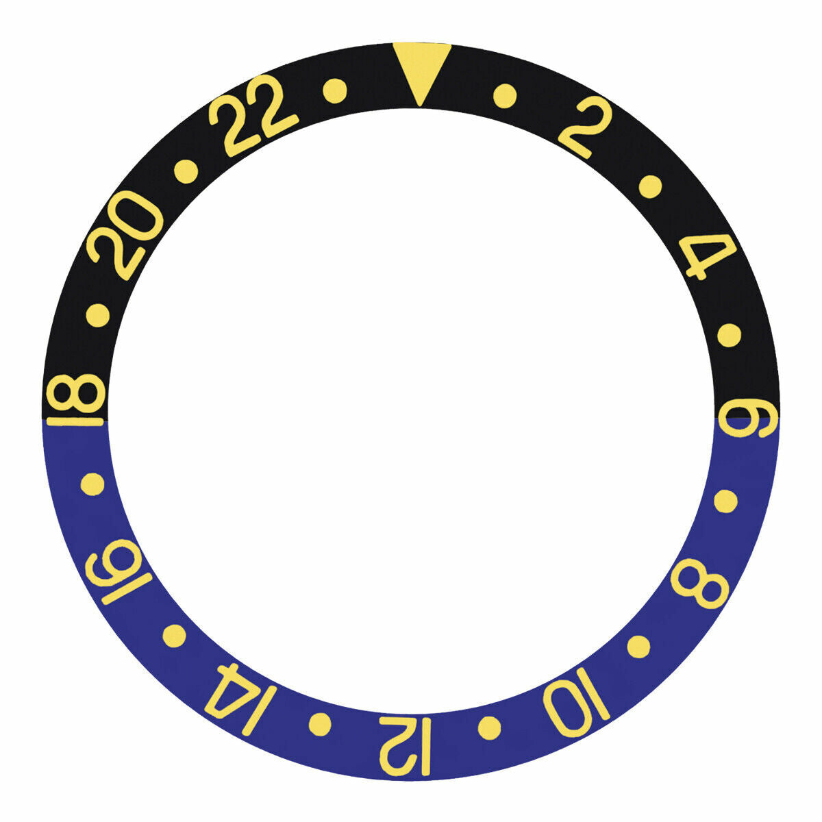 BATMAN BEZEL INSERT FOR ROLEX GMT 16700,16713,16718,16760 BLACK/BLUE GOLD FONT