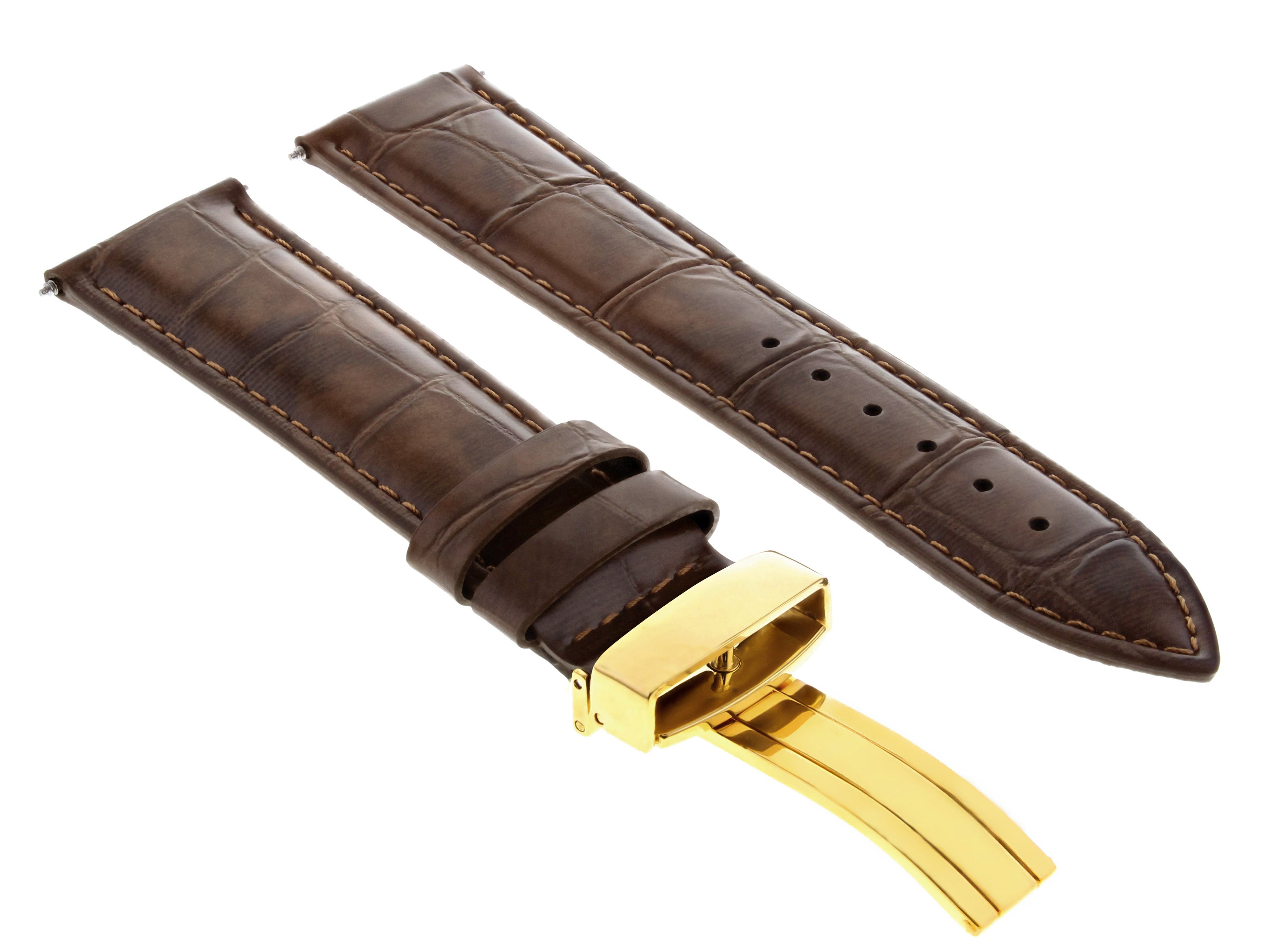 20MM LEATHER WATCH STRAP BAND FOR OMEGA SEAMASTER SPEEDMASTER WATCH L/BROWN GOLD