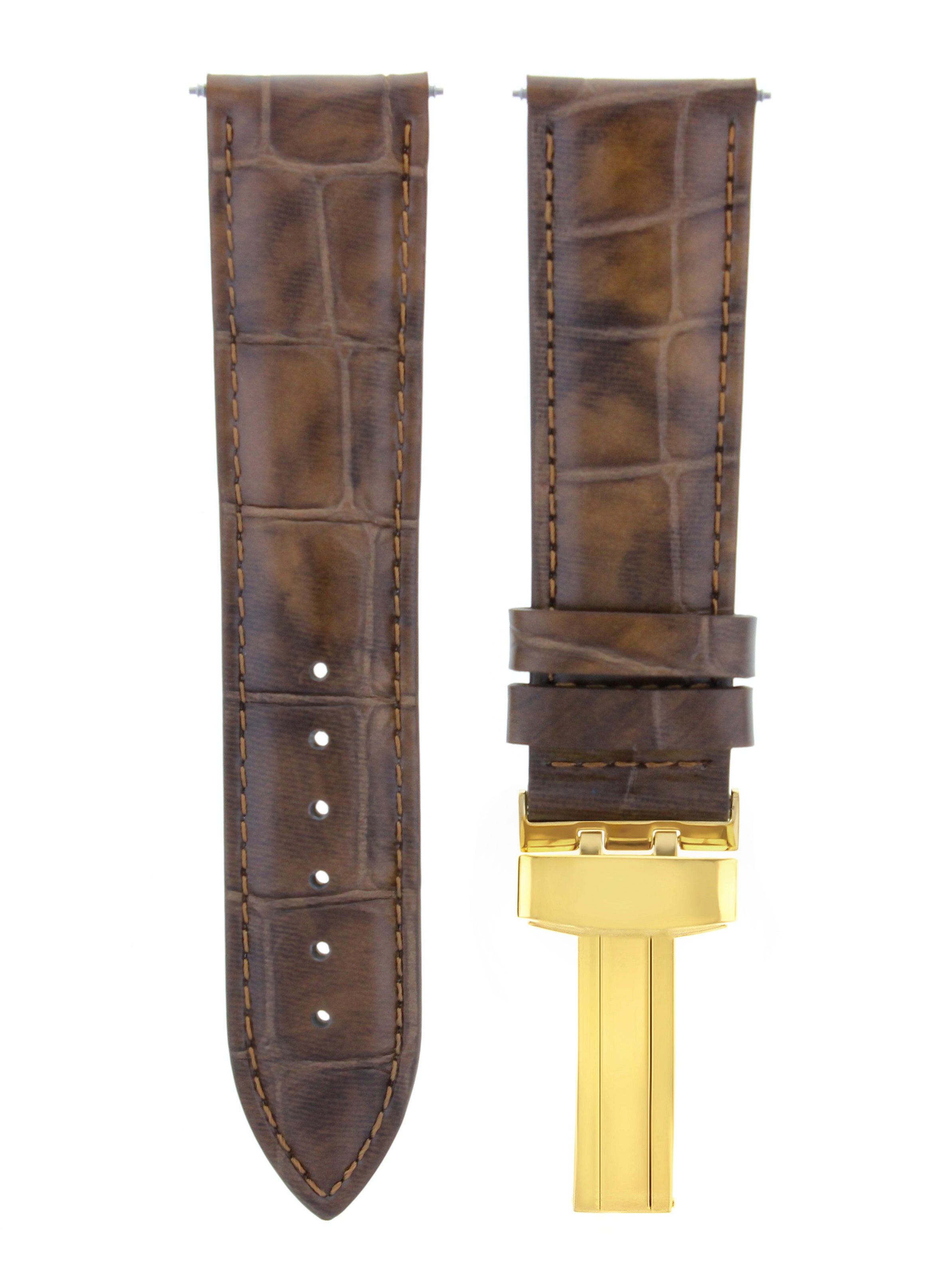 20MM LEATHER WATCH STRAP BAND FOR OMEGA SEAMASTER SPEEDMASTER WATCH L/BROWN GOLD