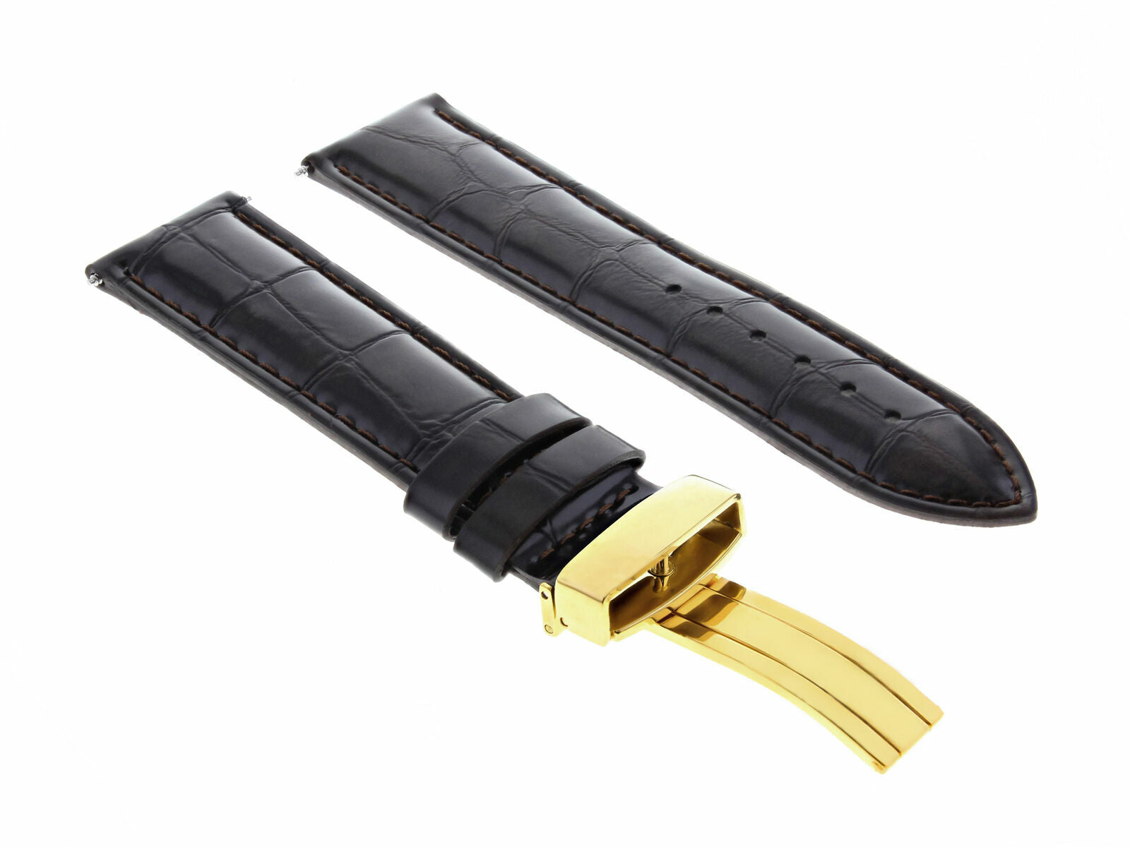 22MM LEATHER WATCH STRAP BAND FOR OMEGA SEAMASTER PLANET CLASP DARK BROWN GOLD