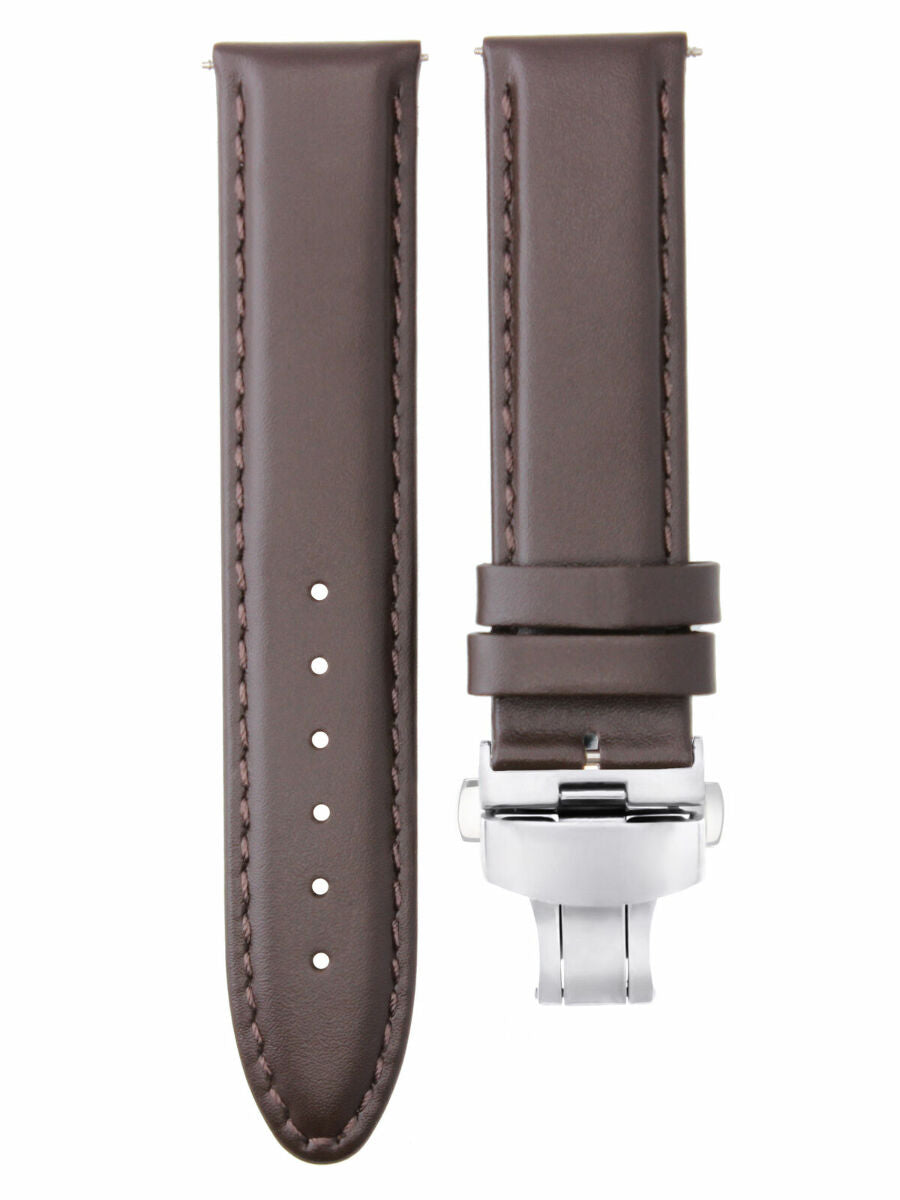 22MM LEATHER STRAP SMOOTH BAND FOR KENNETH COLE WATCH + DEPLOYMENT CLASP D/BROWN