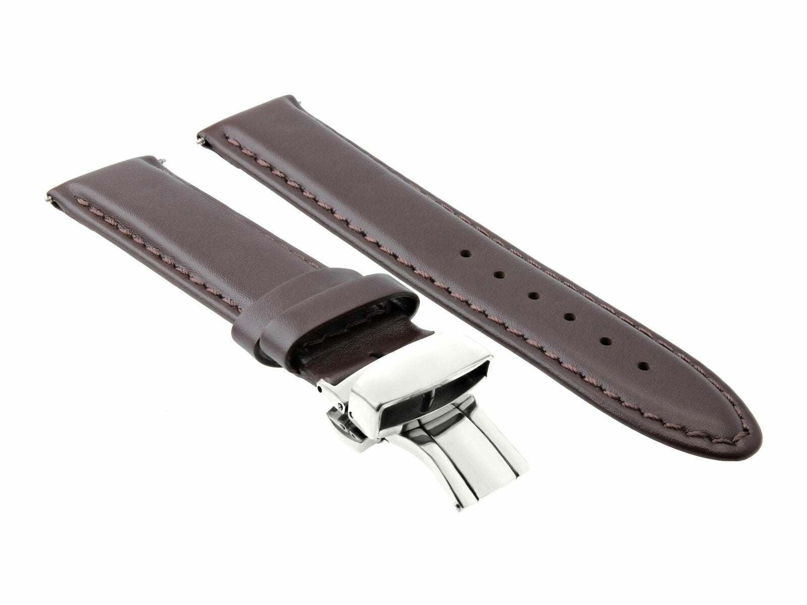 22MM LEATHER STRAP SMOOTH BAND FOR KENNETH COLE WATCH + DEPLOYMENT CLASP D/BROWN