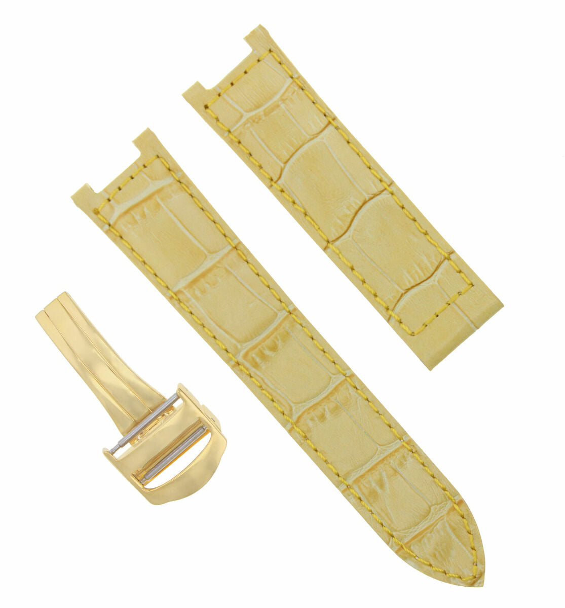 20MM LEATHER WATCH STRAP BAND CLASP FIT 38MM PASHAC DE CARTIER WATCH YELLOW GOLD