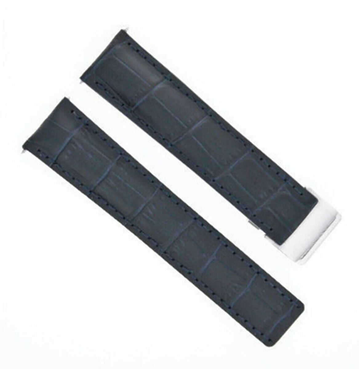 22MM LEATHER STRAP BAND FOR BREITLING CHRONOMAT GMT DEPLOYMENT CLASP BLUE BRUSH