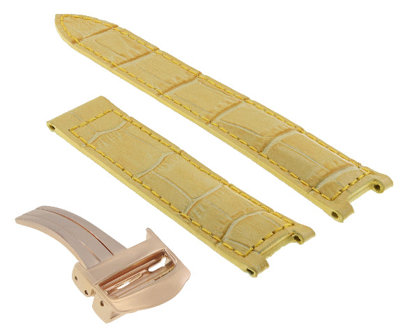 LEATHER WATCH STRAP BAND FIT PASHA DE CARTIER 20MM YELLOW DEPLOY CLASP ROSE