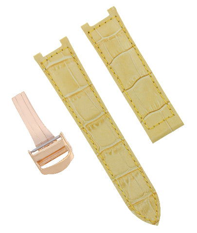 LEATHER WATCH STRAP BAND FIT PASHA DE CARTIER 20MM YELLOW DEPLOY CLASP ROSE