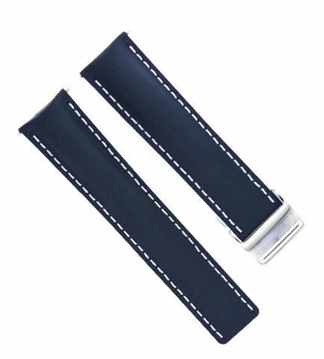 22MM LEATHER STRAP SMOOTH BAND FOR BREITLING DEPLOYMENT CLASP BLUE SHINY WS