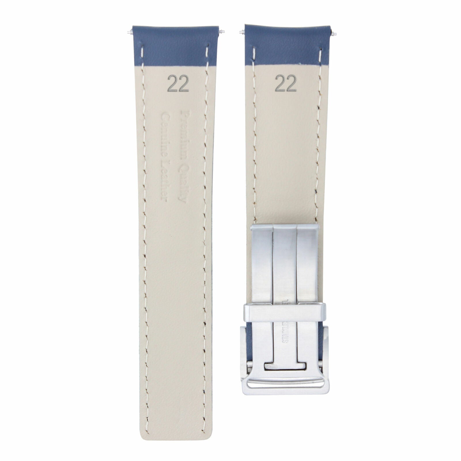 22MM LEATHER STRAP SMOOTH BAND FOR BREITLING 41 A17366D71O1S1 CLASP BLUE BRUSH W