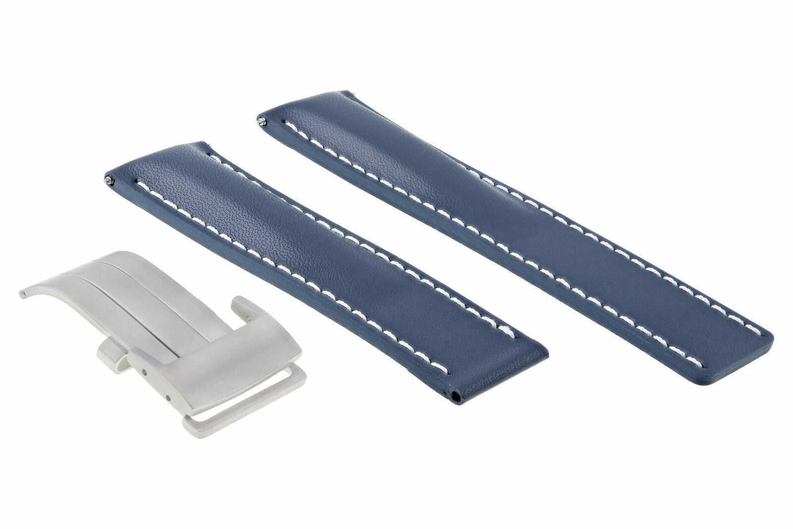 22MM LEATHER STRAP SMOOTH BAND FOR BREITLING 41 A17366D71O1S1 CLASP BLUE BRUSH W