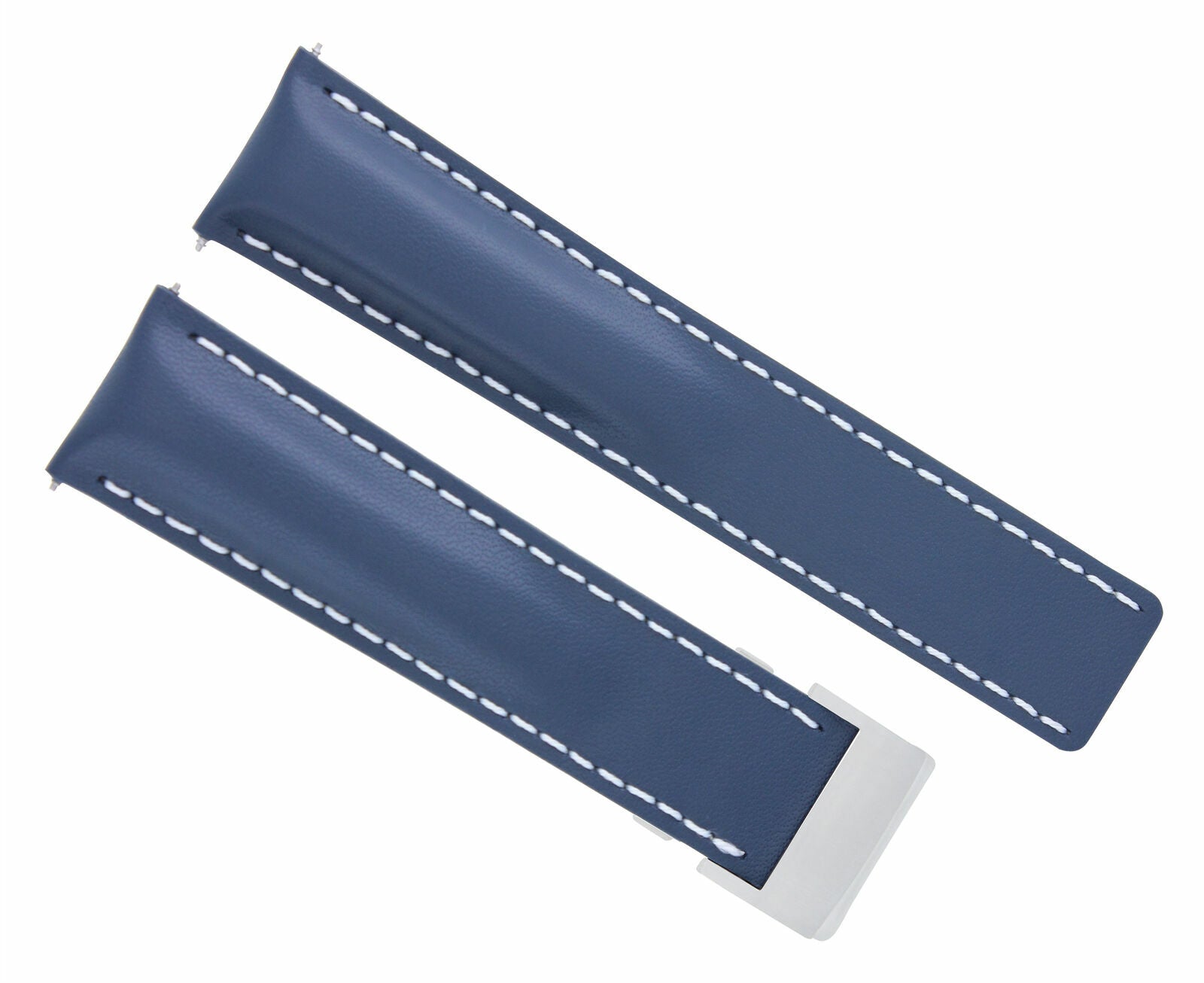 22MM LEATHER STRAP SMOOTH BAND FOR BREITLING 41 A17366D71O1S1 CLASP BLUE BRUSH W