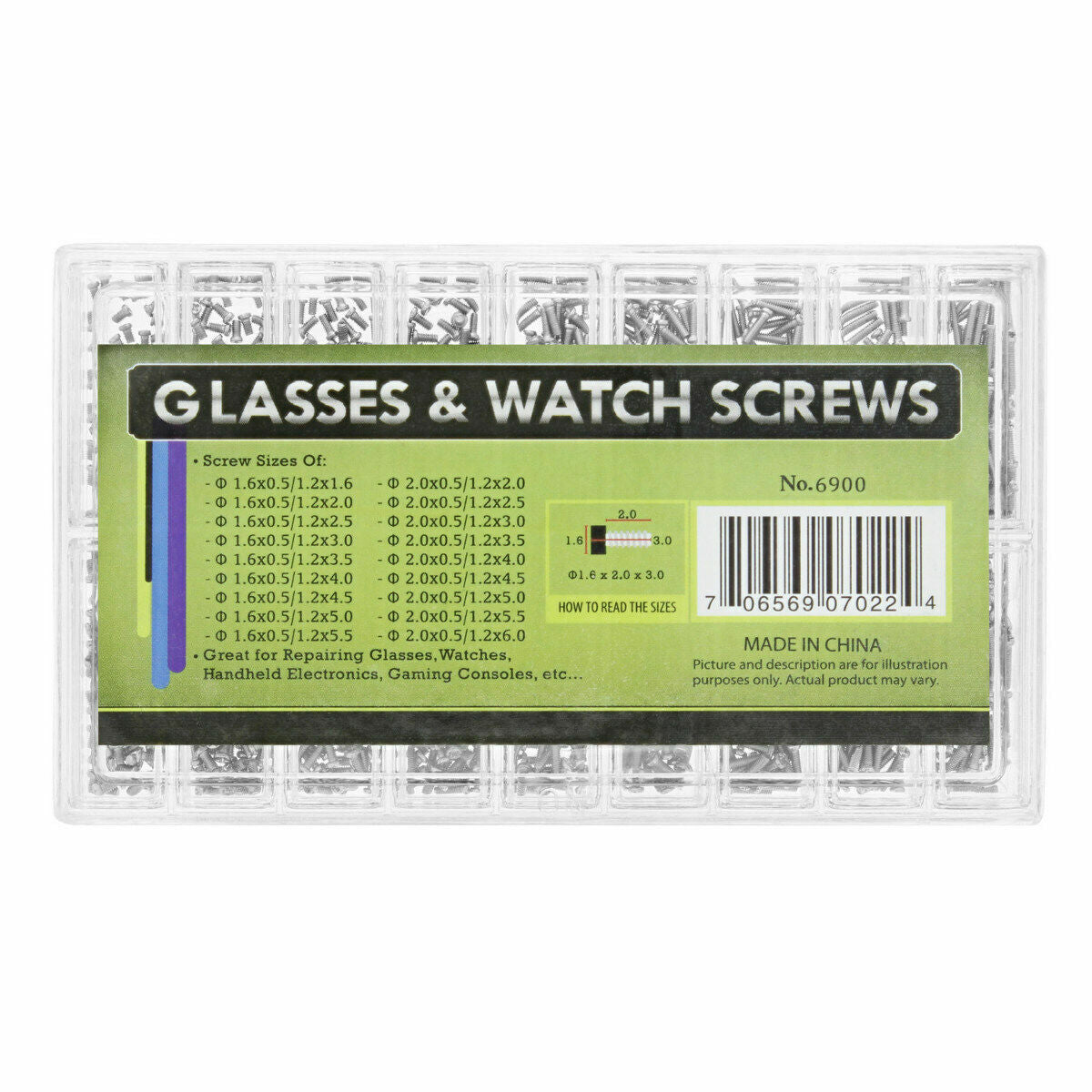 900 ASSORTMENT MICRO WATCH SCREW FOR WATCH JEWELRY REPAIR AND EYEGLASS S/STEEL