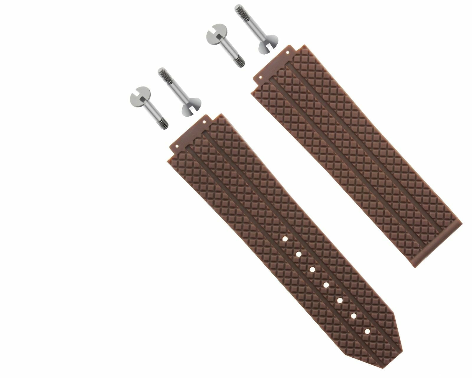 24MM RUBBER WATCH BAND STRAP FOR HUBLOT 44MM 45MM H BIG BANG + 4 SCREW BROWN