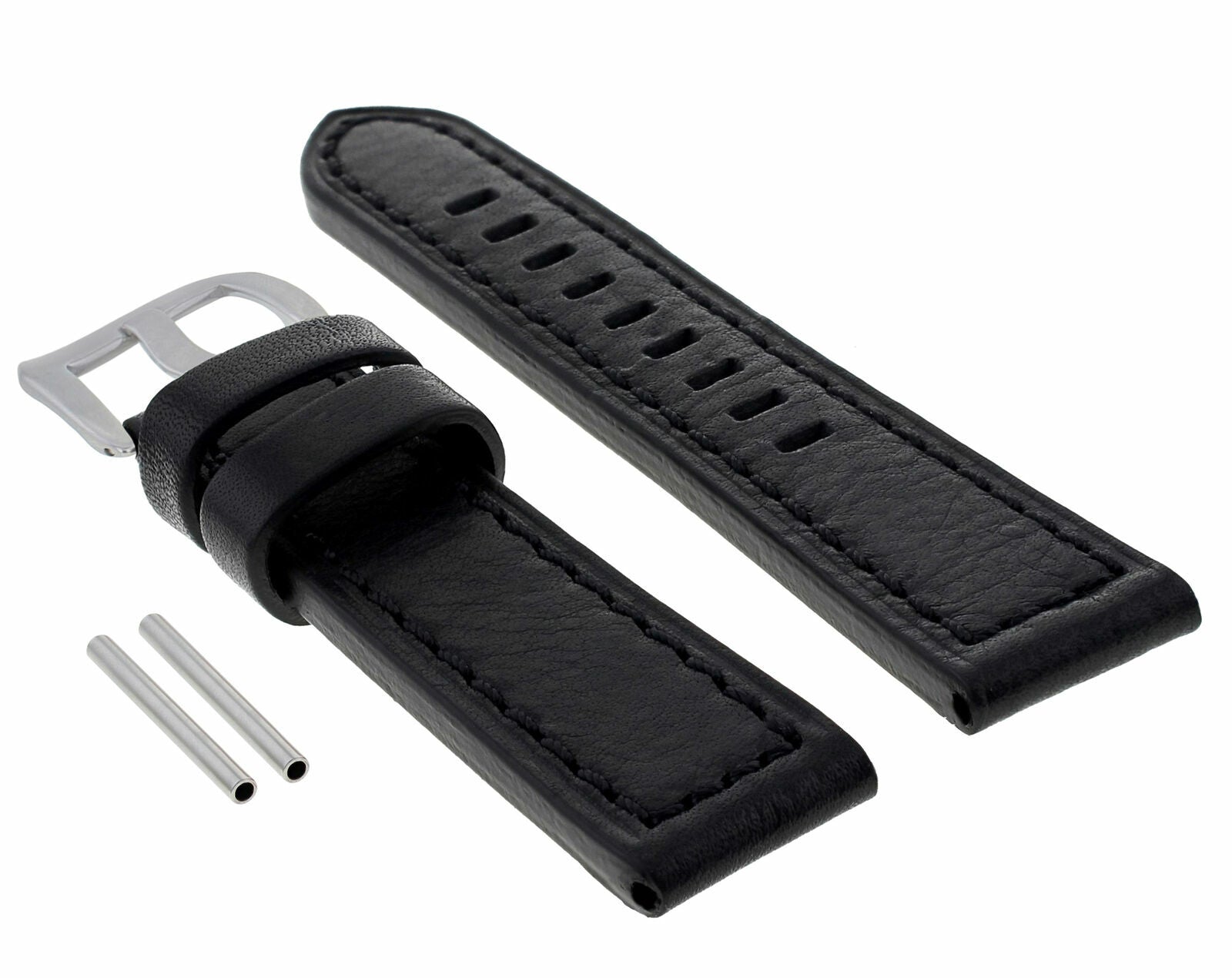 24MM COW LEATHER WATCH BAND STRAP SMOOTH FOR 44MM PANERAI LUMINOR BLACK LONG