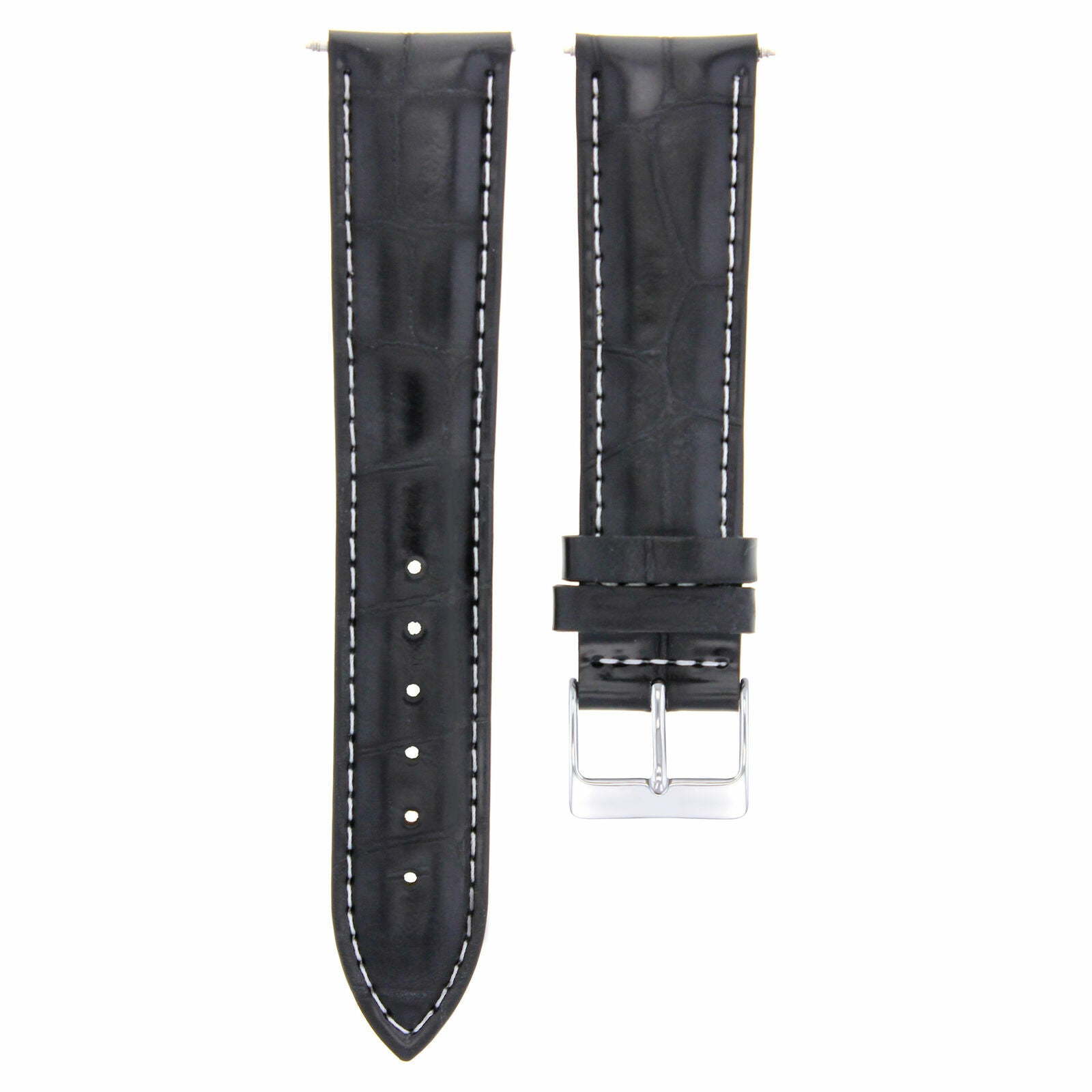 19MM ITALIAN LEATHER WATCH STRAP BAND FOR BREITLING PILOT WATCH BLACK WHITE STIT