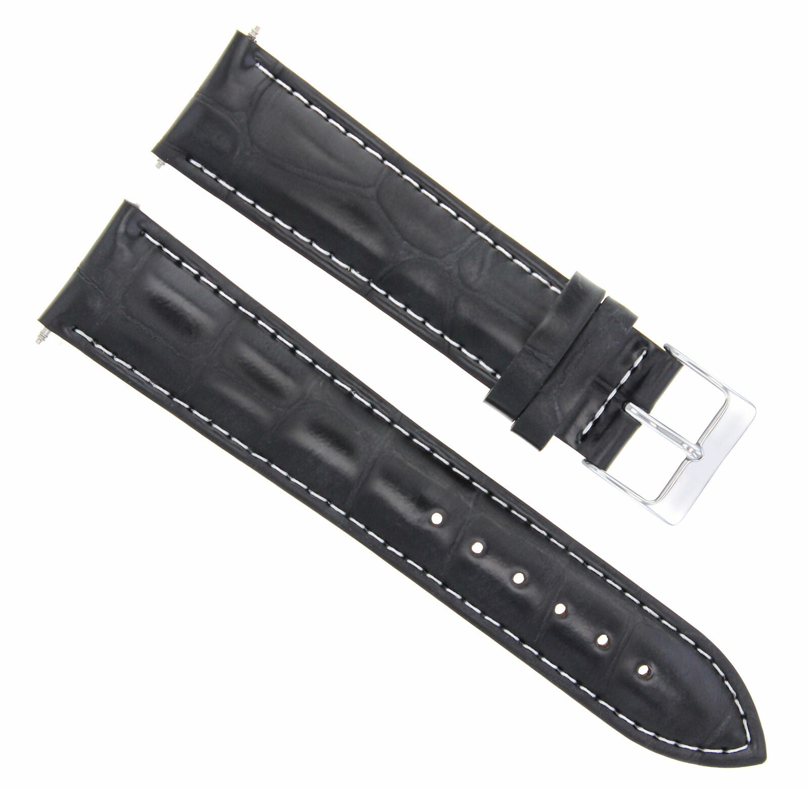 19MM ITALIAN LEATHER WATCH STRAP BAND FOR BREITLING PILOT WATCH BLACK WHITE STIT