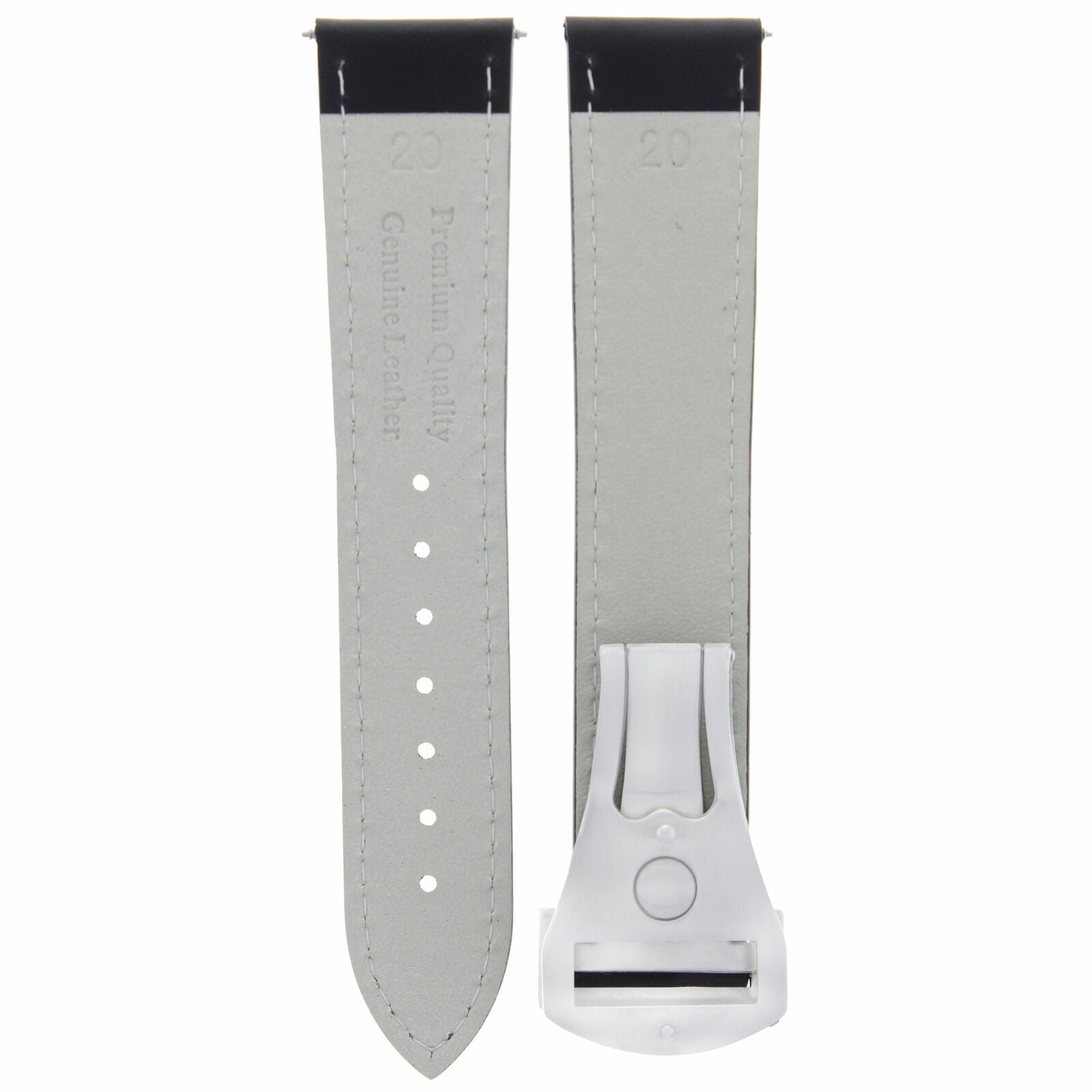 20MM LEATHER BAND STRAP FOR OMEGA SEAMASTER PLANET DEPLOYMENT CLASP BLACK WS