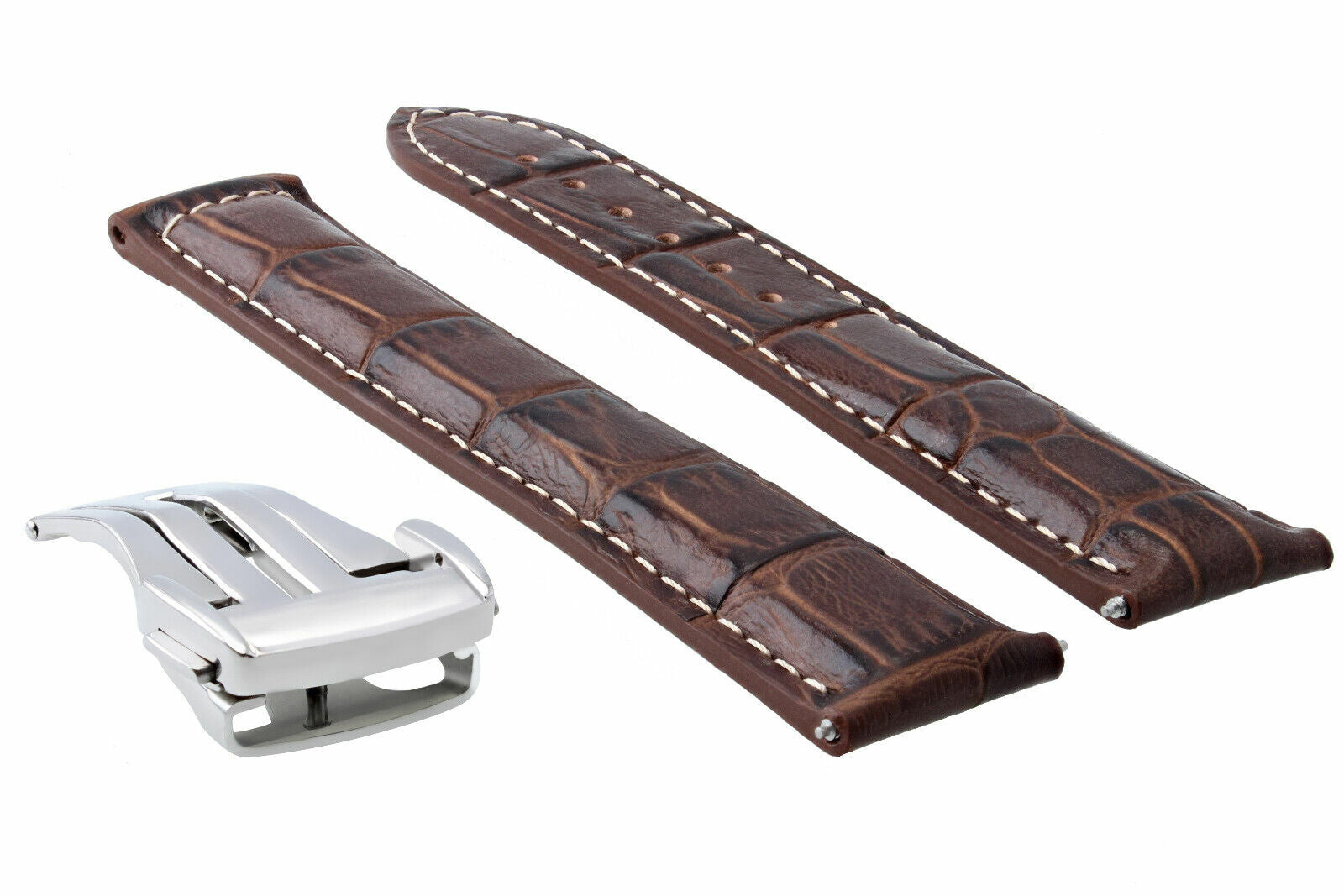 22MM LEATHER STRAP BAND DEPLOY CLASP BUCKLE FOR ORIS ARTIX CHRONO WATCH BROWN WS