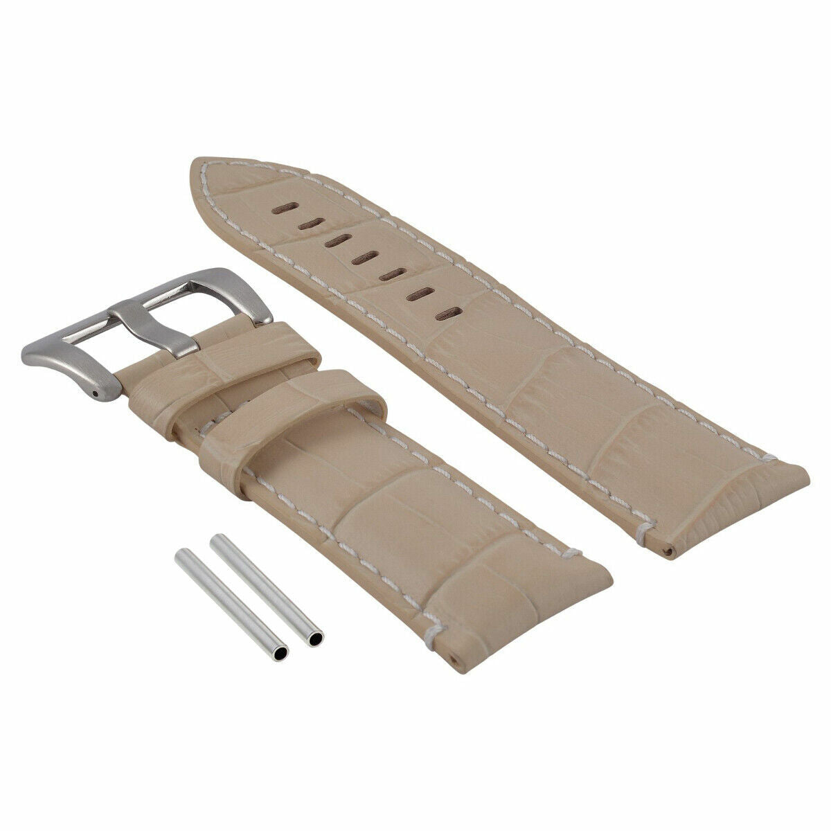 24MM GENUINE LEATHER WATCH BAND STRAP FOR PAM 44MM PANERAI BEIGE WHITE STITCH