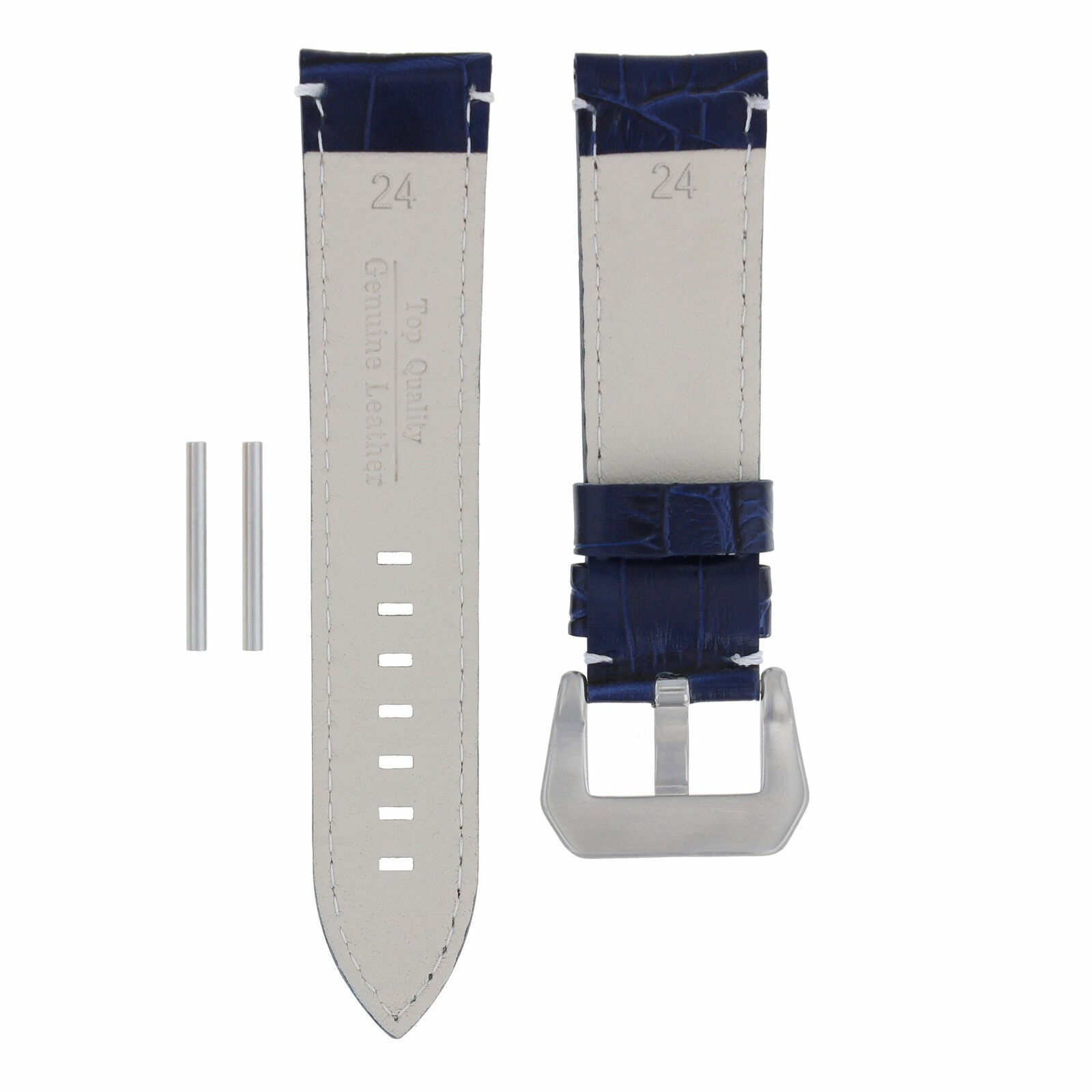 24MM GENUINE LEATHER WATCH BAND STRAP FOR PAM 44MM PANERAI BLUE WHITE STITCH