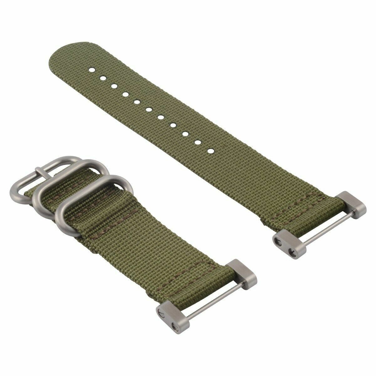 SUUNTO CORE NYLON DIVER WATCH BAND LUGS ADAPTER SET MILITARY GREEN 3 STEEL RINGS